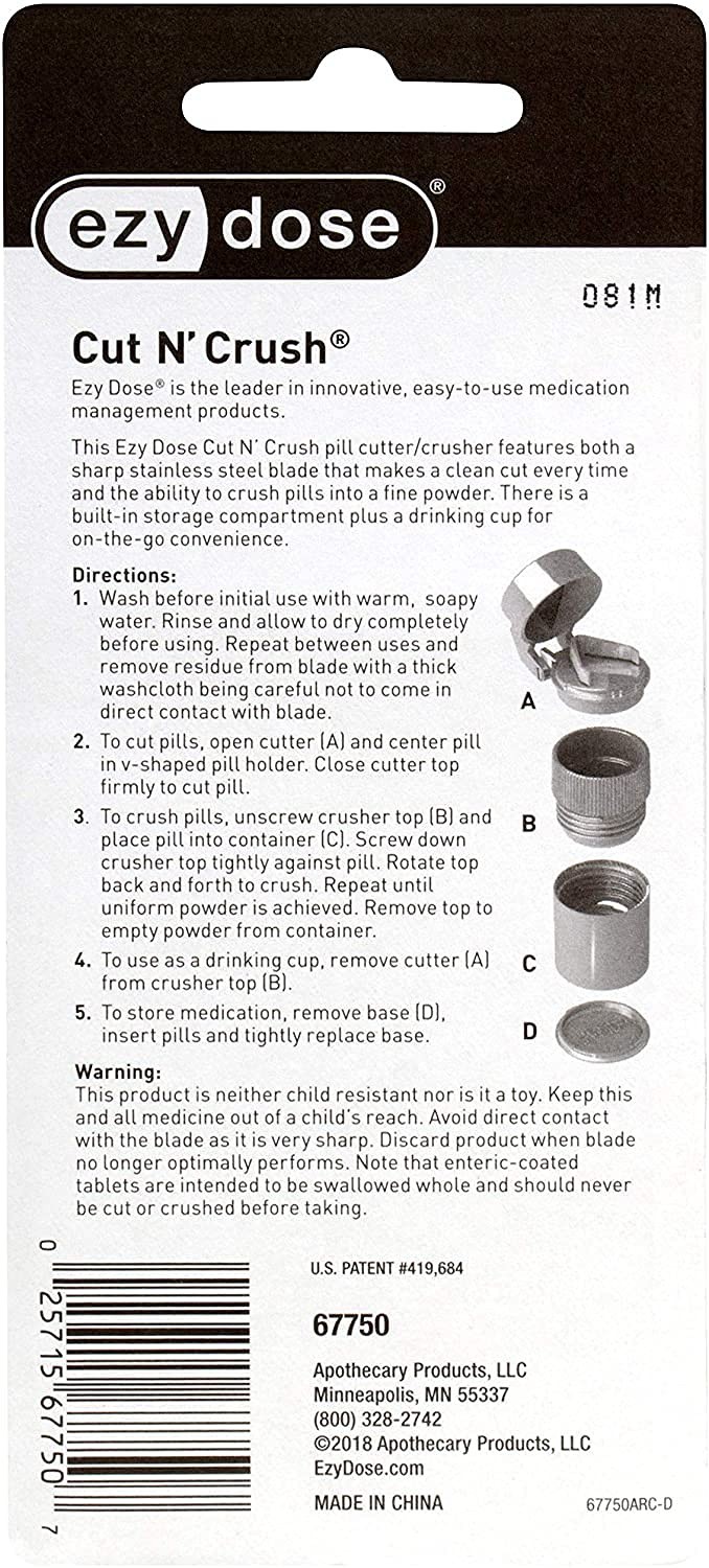 EZY DOSE 3 Compartment Pill Crusher, Cutter and 1 Count (Pack of 1), Blue