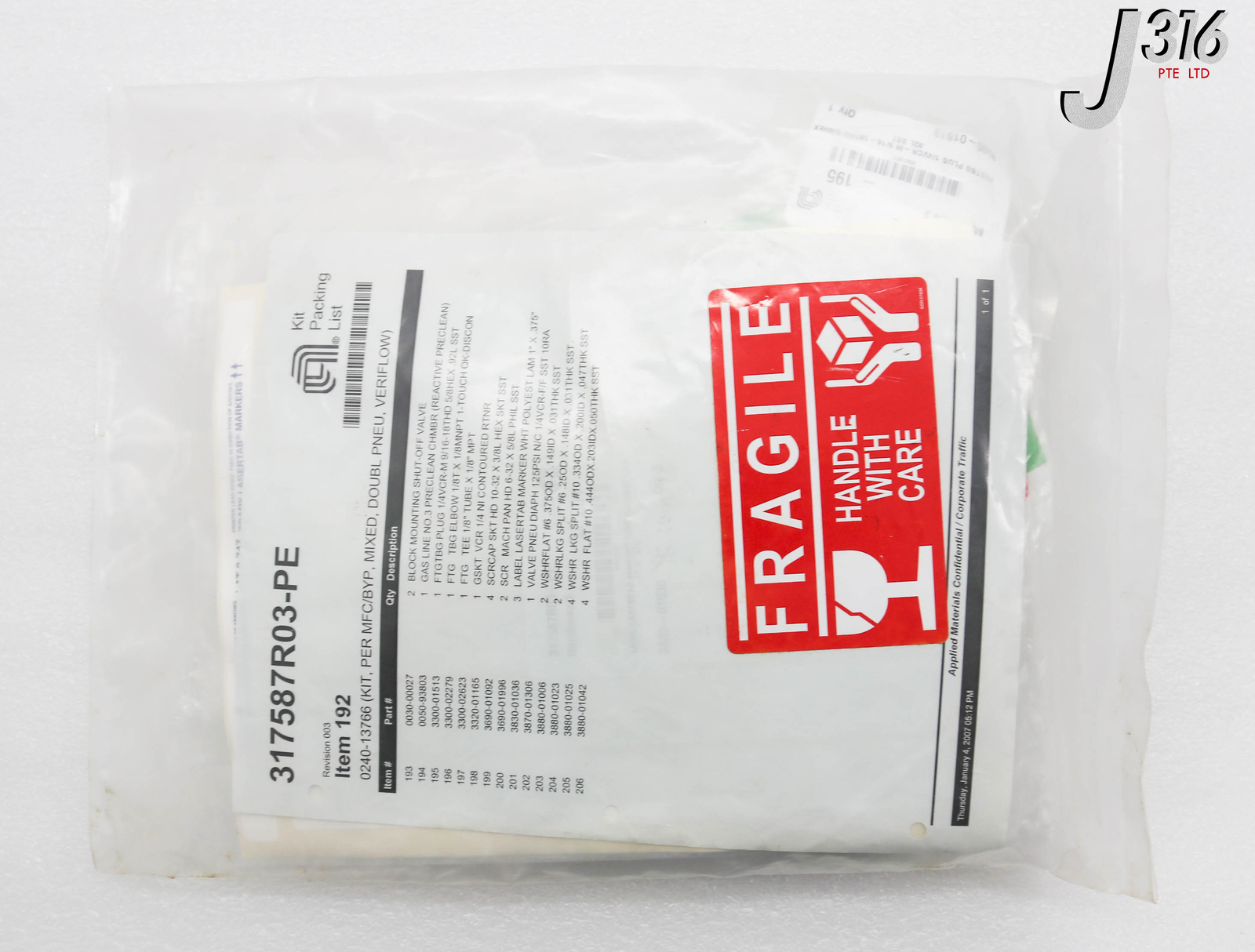 C1809 APPLIED MATERIALS KIT, PER MFC/BYP, MIXED, DOUBL PNEU, VERIFLOW 0240-13766