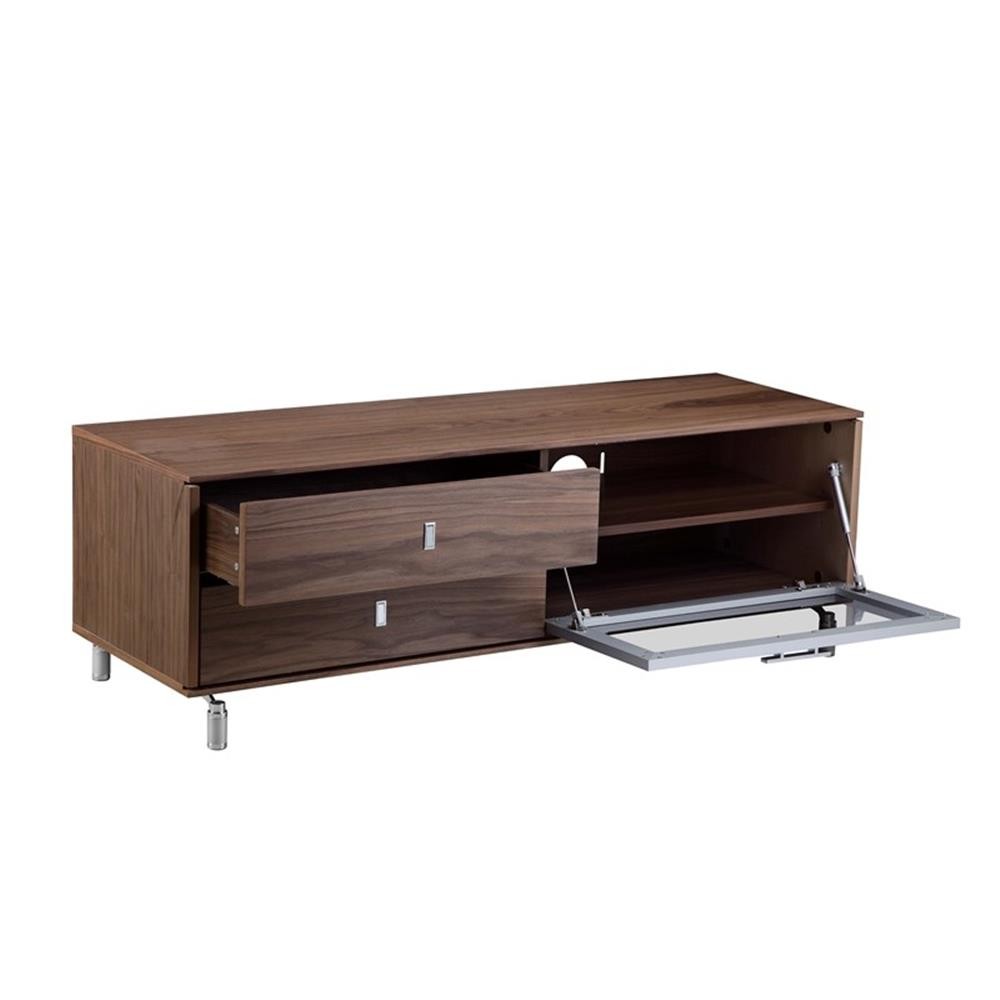 Pangea Home Vida Small Wood Veneer/Glass & Polished Steel Media Unit in Walnut