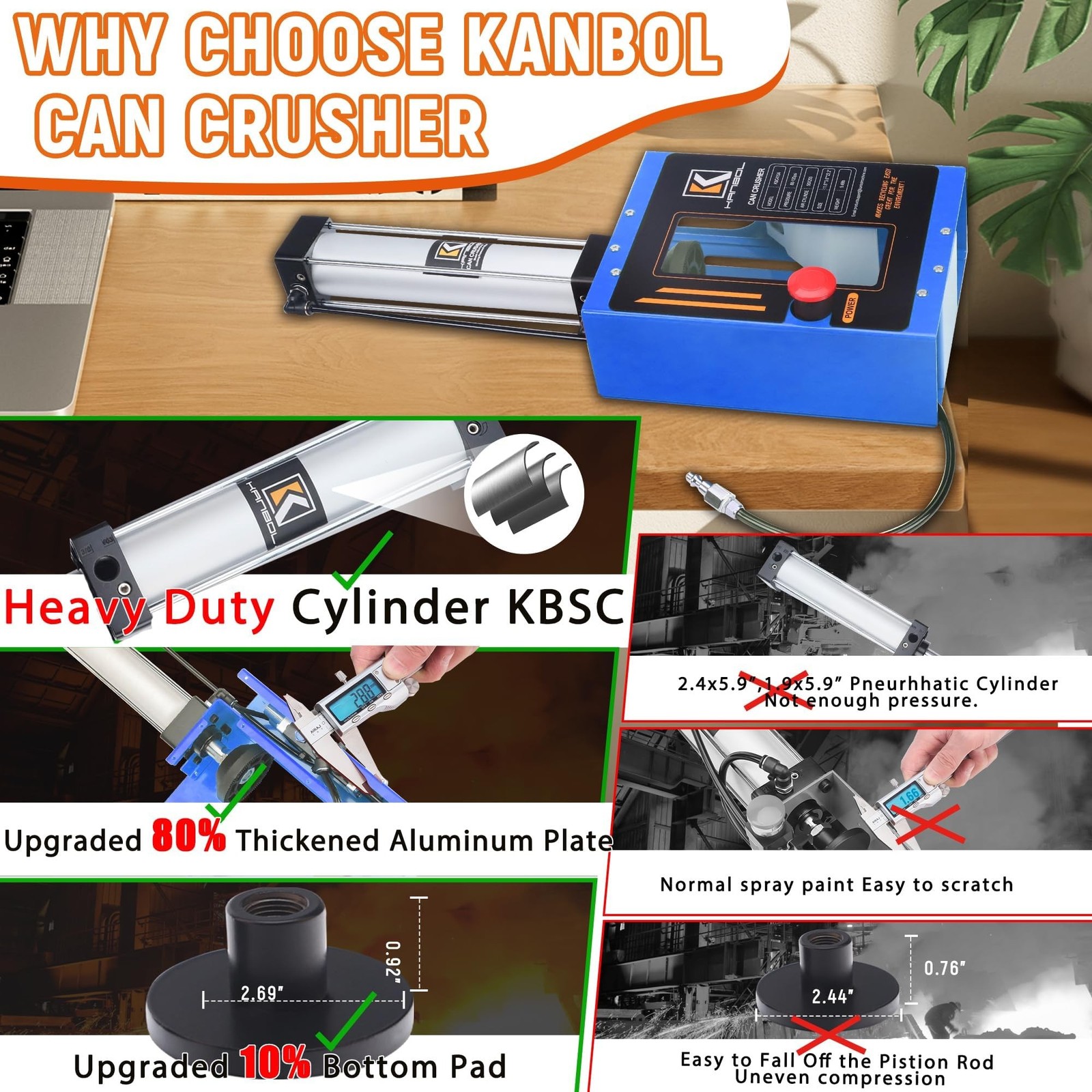 Pneumatic Can Crusher, Fully Enclosed Air Powered Aluminum Can Crusher with B…