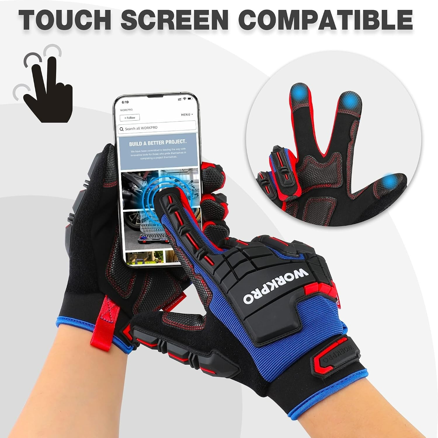 Synthetic Leather Heavy Duty Work Gloves with Waterproof Touchscreen – XL