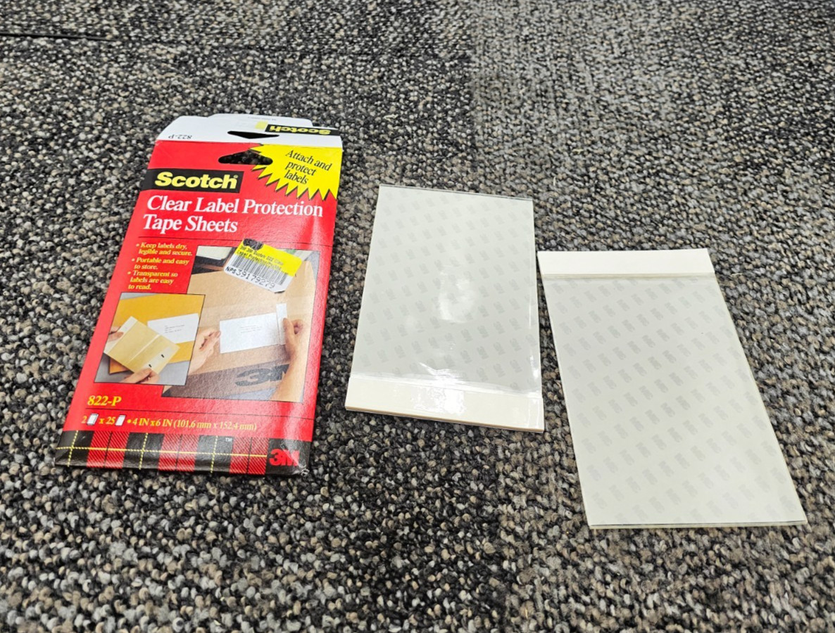 (QTY 100) Scotch 822-P Clear Label Protection Tape Sheets 4 in x 6 in