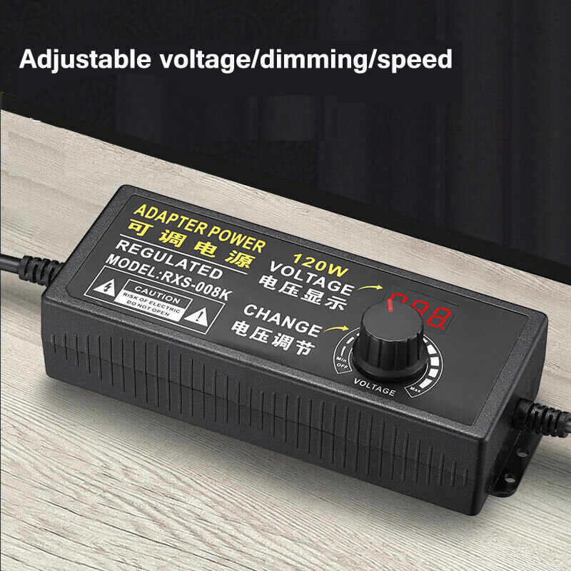 120W Adjustable Voltage Power Supply Adapter Transformer with 15 Plugs 9V-24V 5A