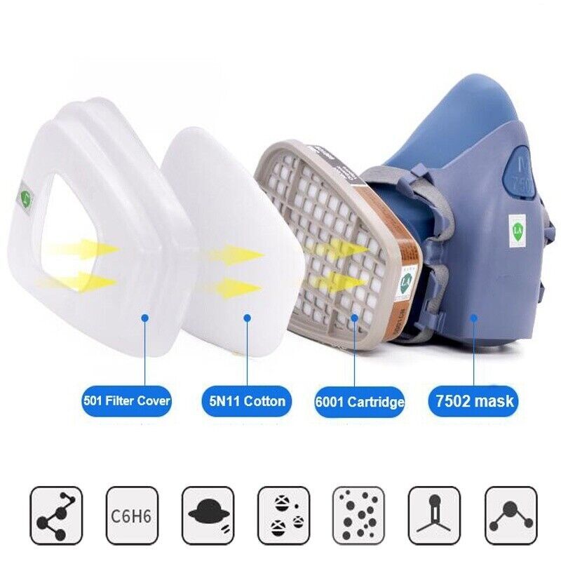Half Face Respirator Painting Spraying Gas Mask For 7502 Silicone Safety Protect