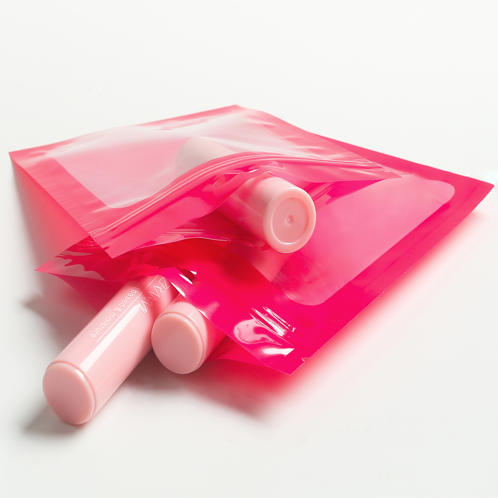 100 Clear Window Glossy Pink Flat Beauty Storage Zipper Pouch w. Hang Hole