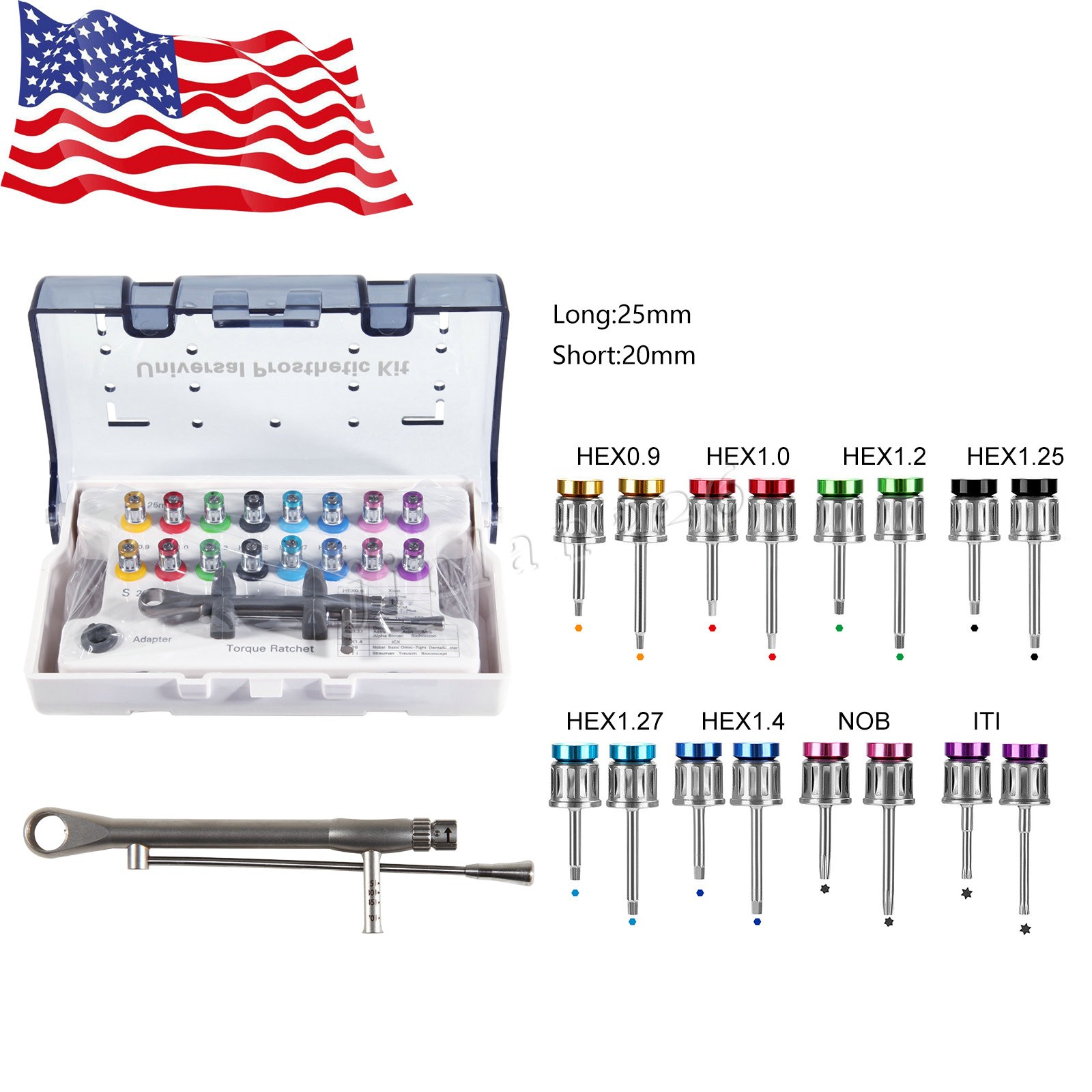 Dental Universal Implant Kit Driver Abutment Hand Hex Screw driver Long+Short