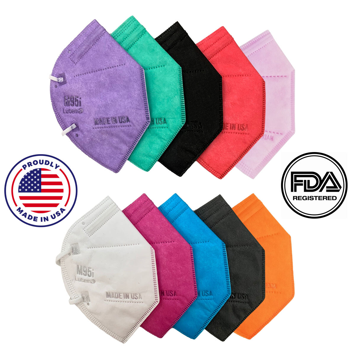 10 Pack! 5 Layer Protection KN95 / M95i Face Mask MADE IN USA Filtration 99%