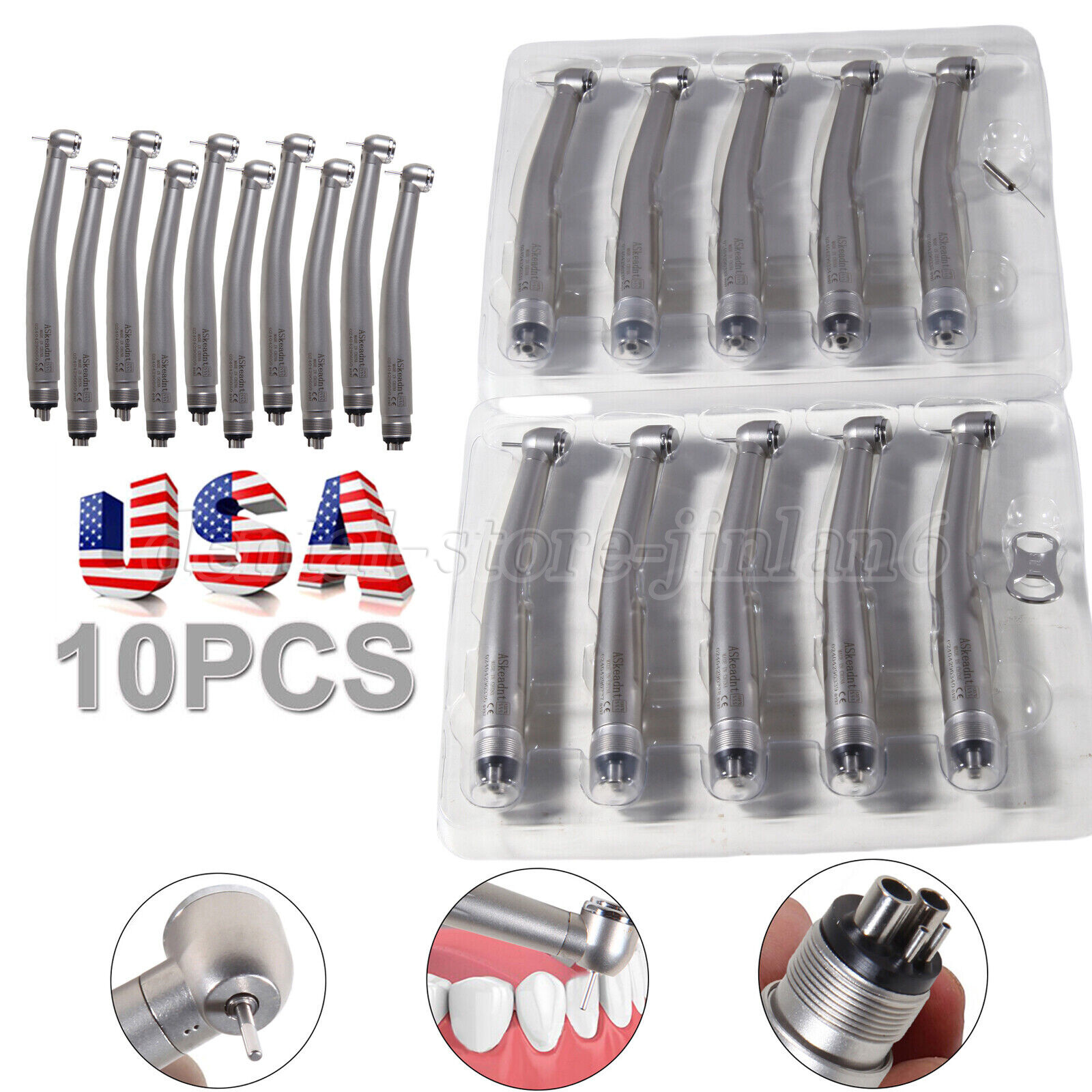 10Pack High Dental Speed Handpiece Push Button 4 Hole ADA4 NEW