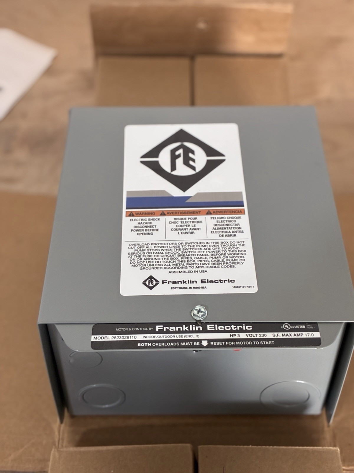 Franklin Electric submersible control box 3 HP 230V 17A max 2823028110 New !