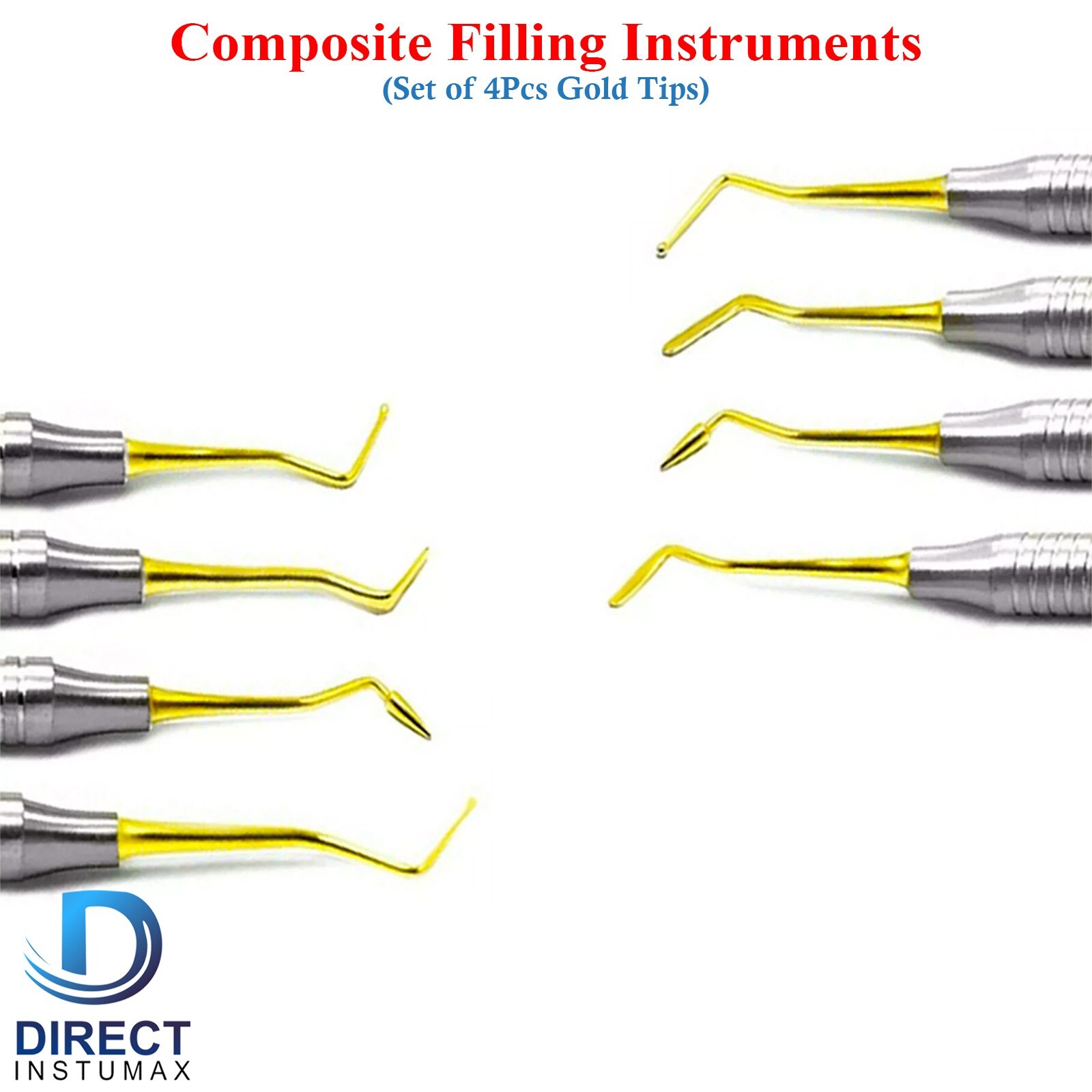 Set Of 4 Dental Resin Filling Instruments Composite Restorative Gold Titanium
