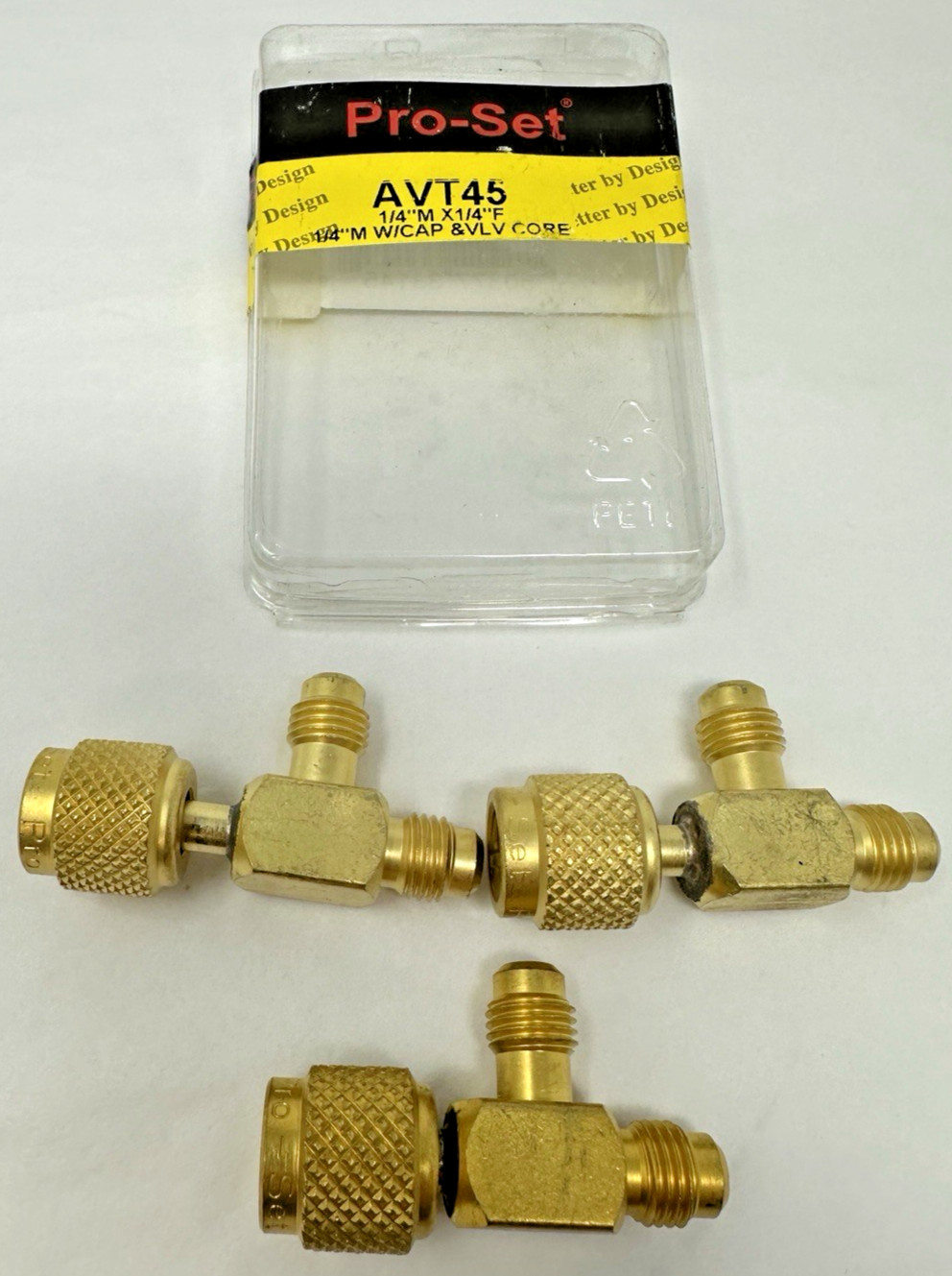 Lot of 3 PRO-SET Access Valve Tee AVT45 1/4″ SAE Female Knurl x 1/4″ SAE Male