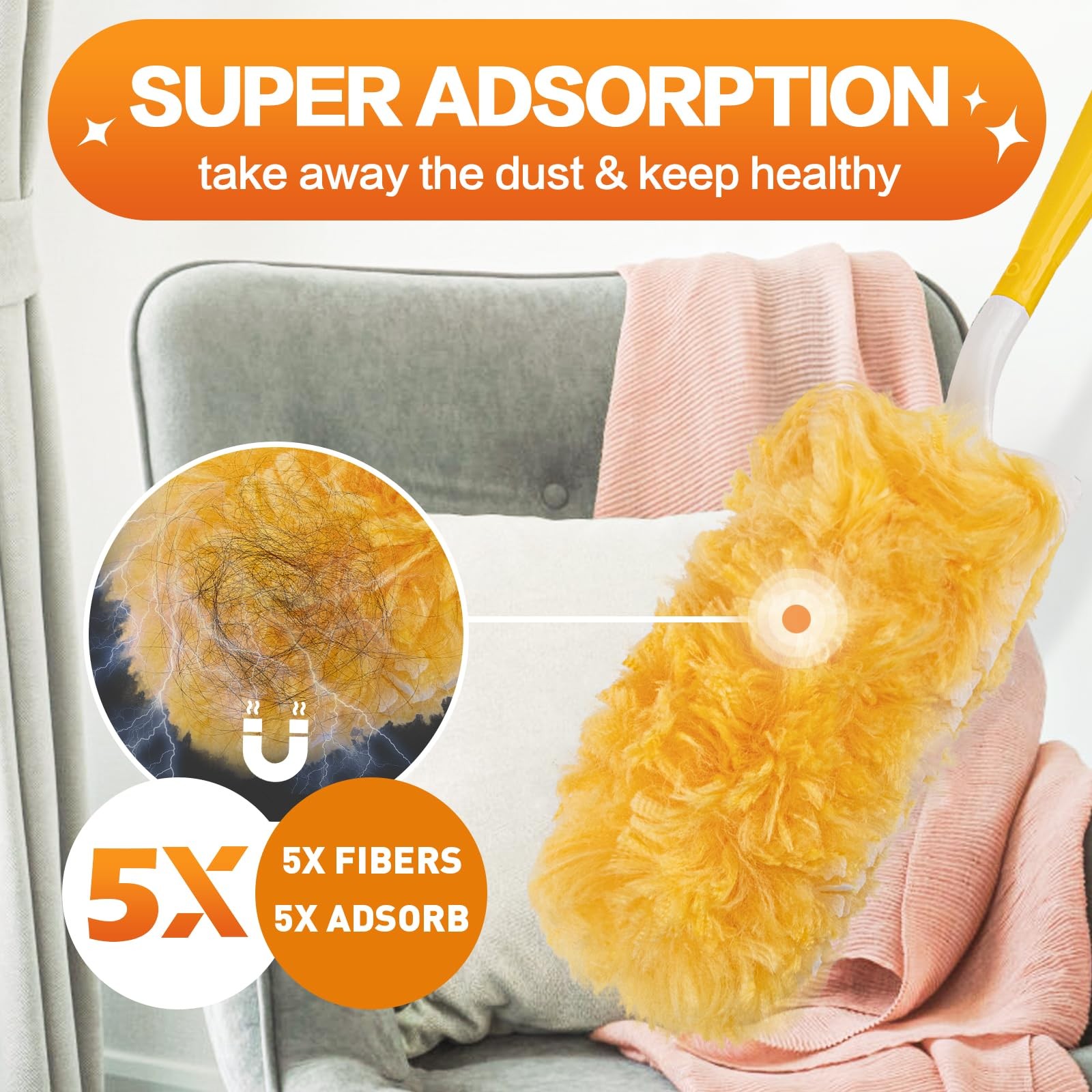 Heavy Duty Duster Refills, Disposable Dusters Kit for 60PCS+2Handle, Yellow