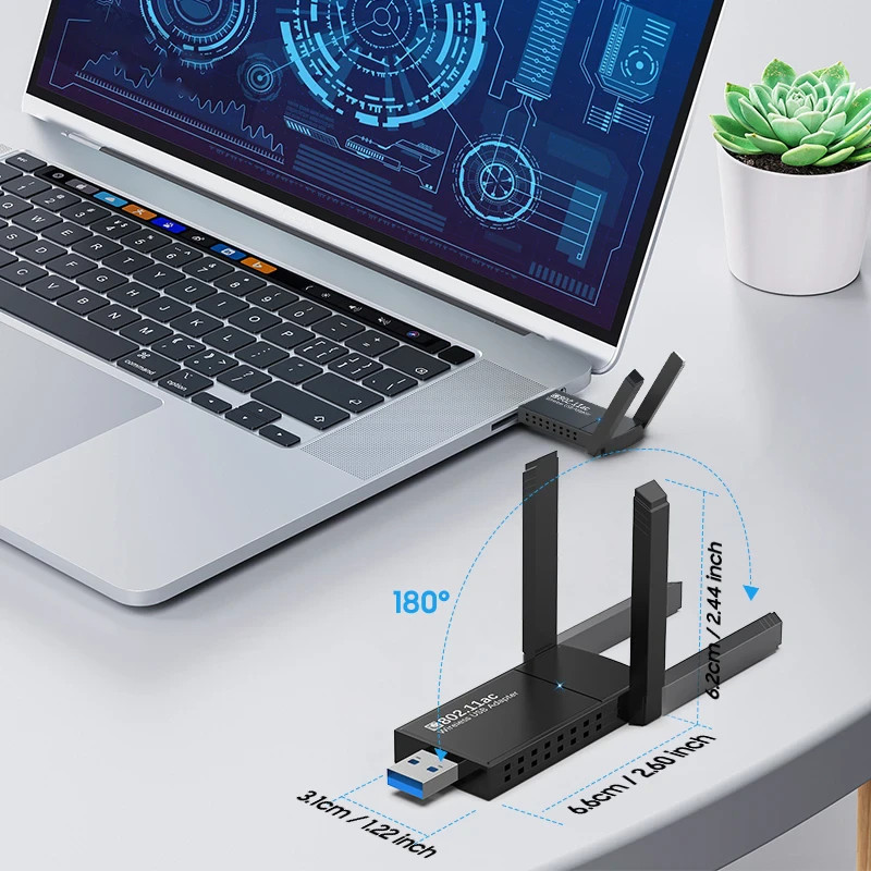 USB 3.0 Wireless WiFi Adapter 1300Mbps Dual Band 5Ghz Long Range Antenna Dongle