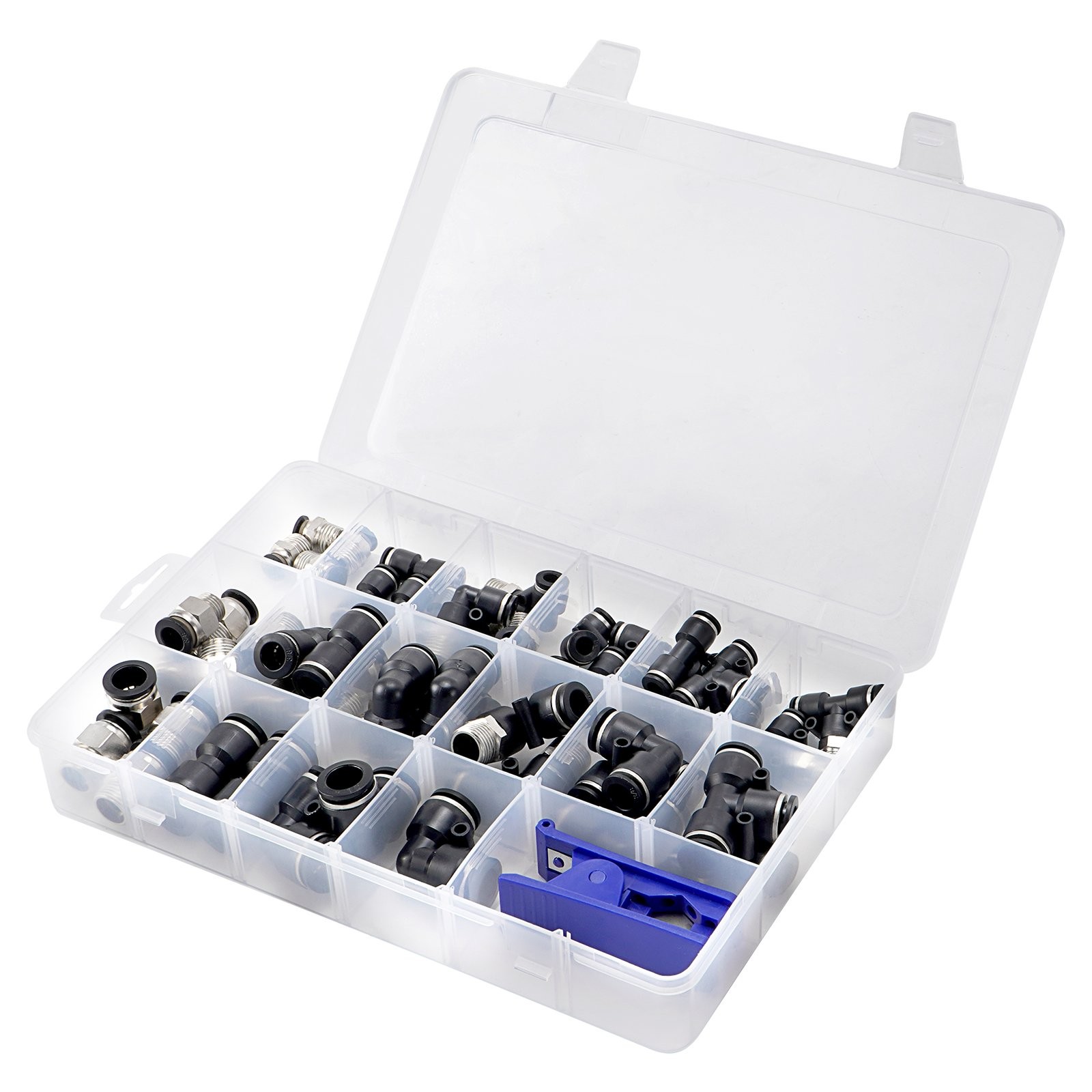 52X Quick Connect Air Line Fitting Kit 1/4 3/8 1/2 Push to Connect + Tube Cutter