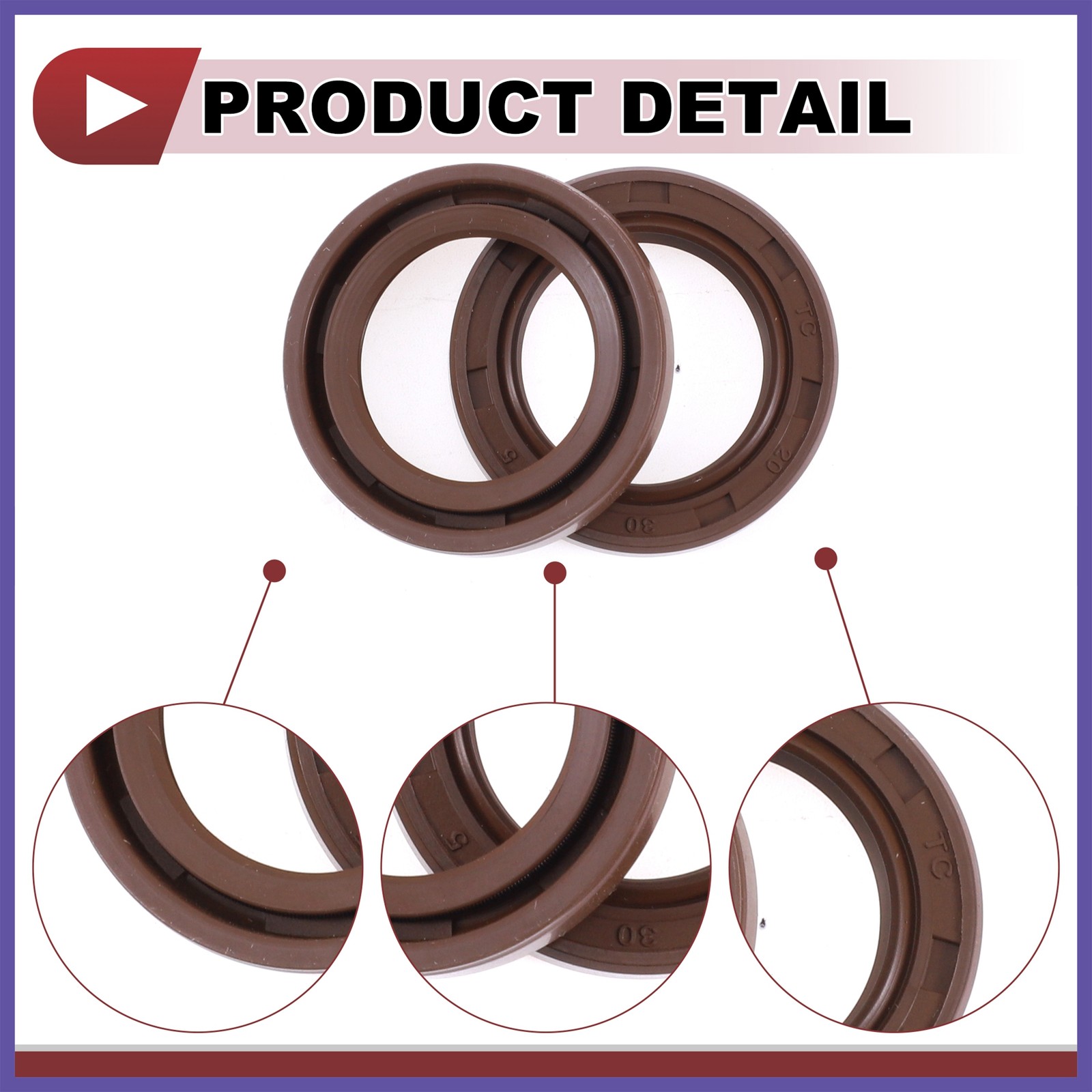 Oil Seal Seal Ring Rotary Shaft Seals FKM Rubber 20x30x5mm Brown 2Pcs
