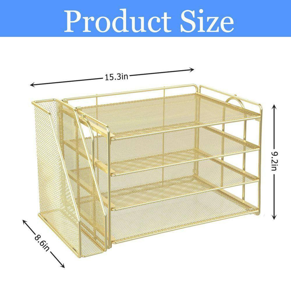 Gold 15.5 in X 9.2 in 4-Tier Paper Organizer with Magazine Holder