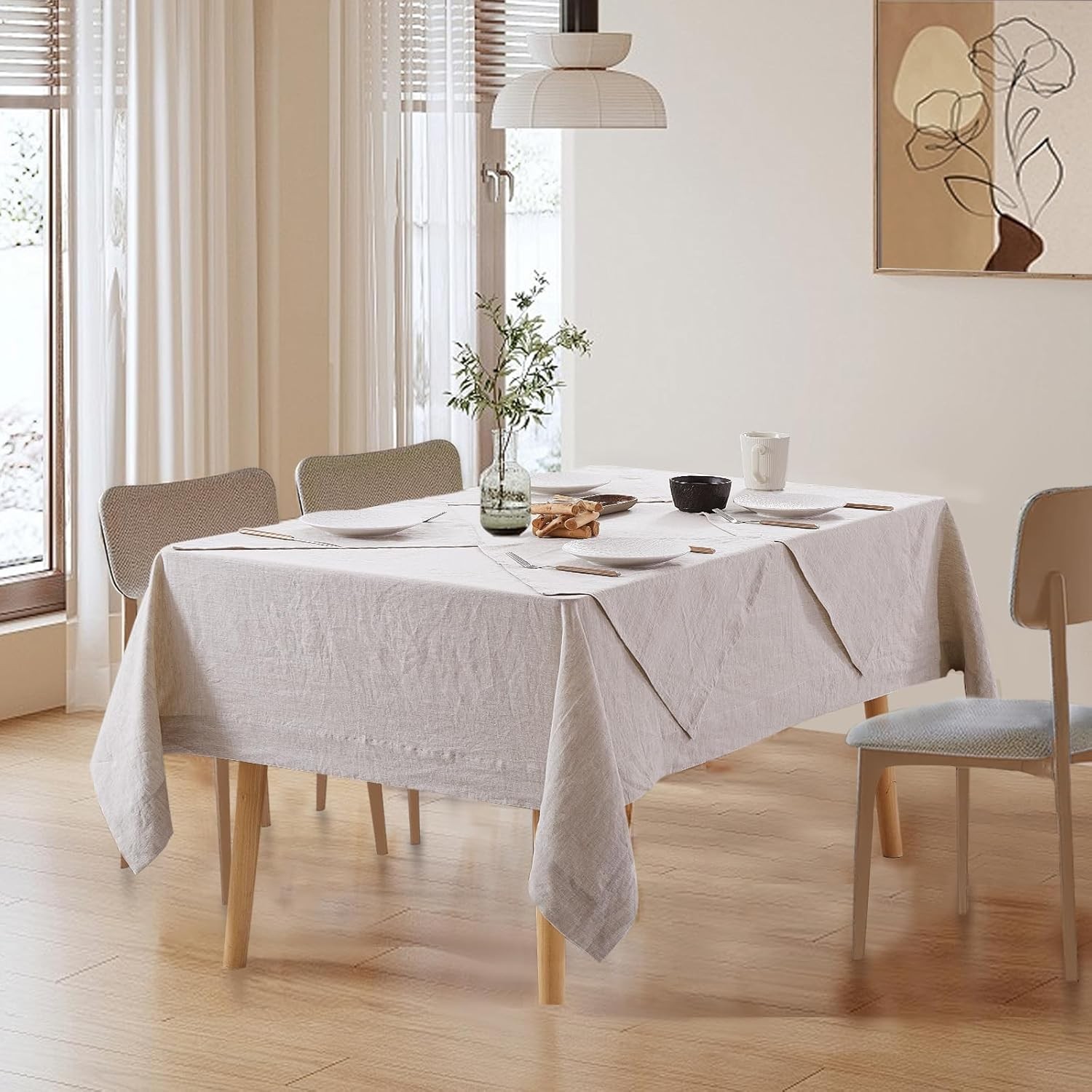Linen Tablecloth 100% Pure Linen Table Cloth for Rectangle Tables Machine