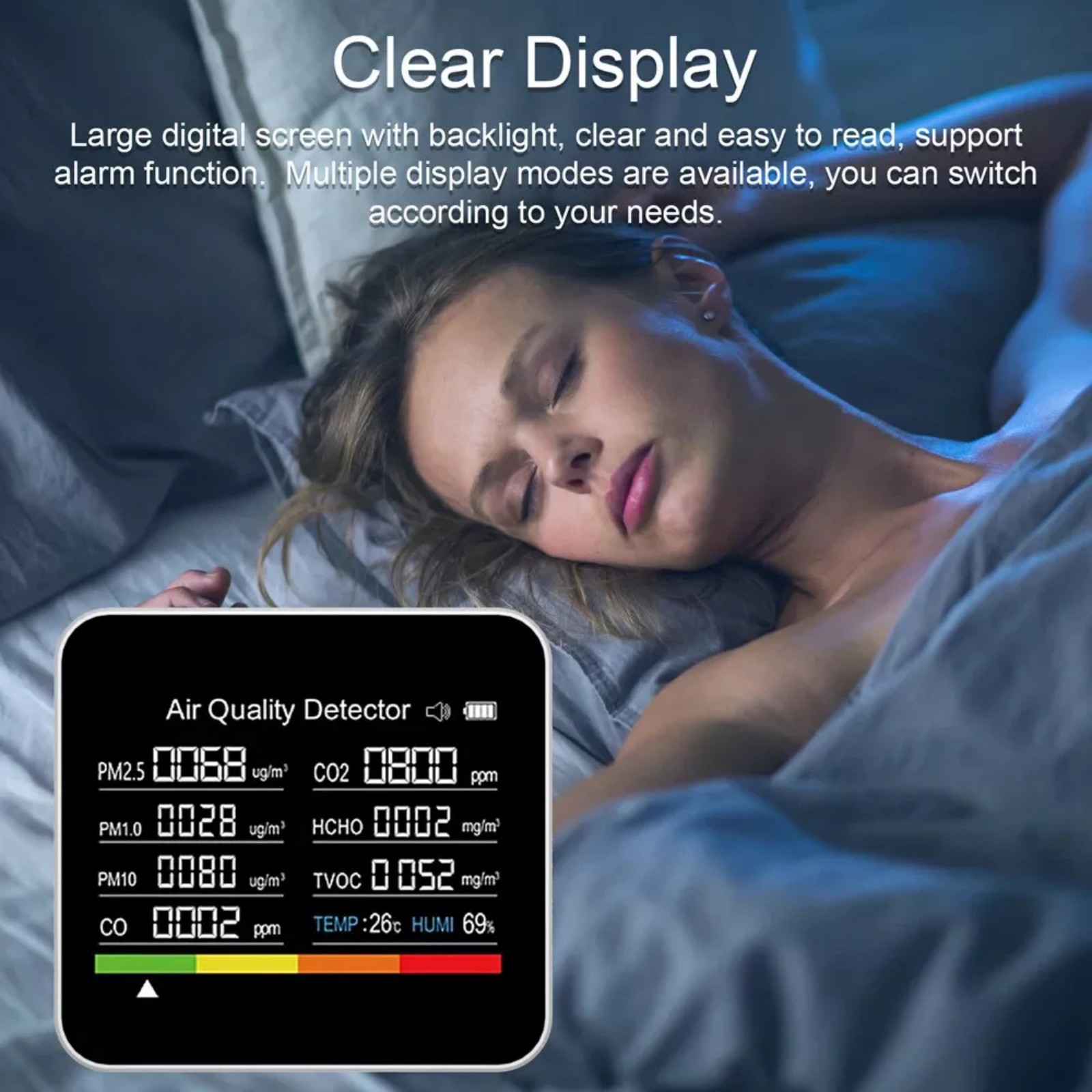 9-in-1 Air Quality Monitor Indoor Carbon Monoxide Detector PM2.5/1.0/10 HCHO