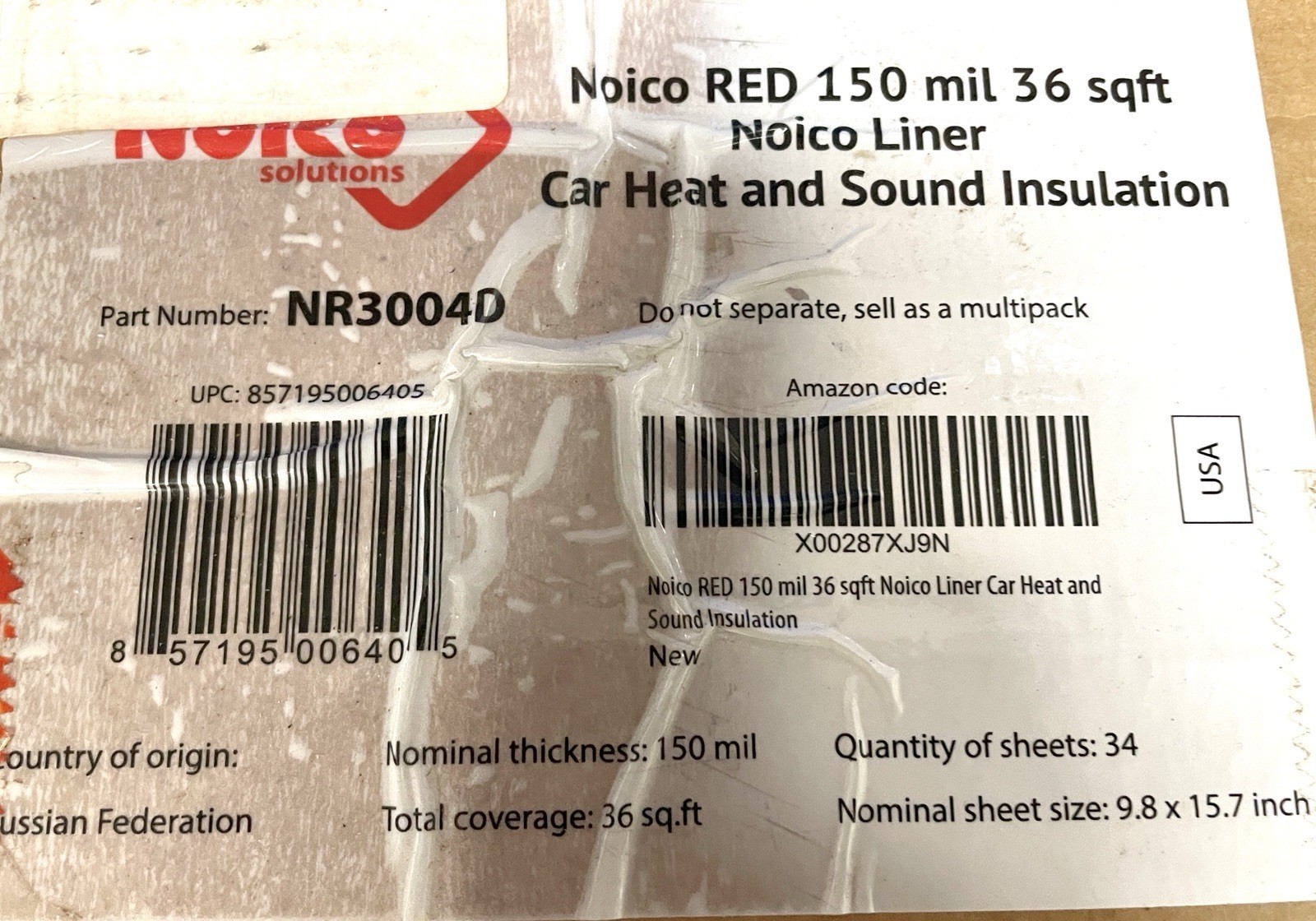 Noico Red 150 mil (4mm) 36 sqft (3.4 sqm) Liner Car Heat and Sound Gray