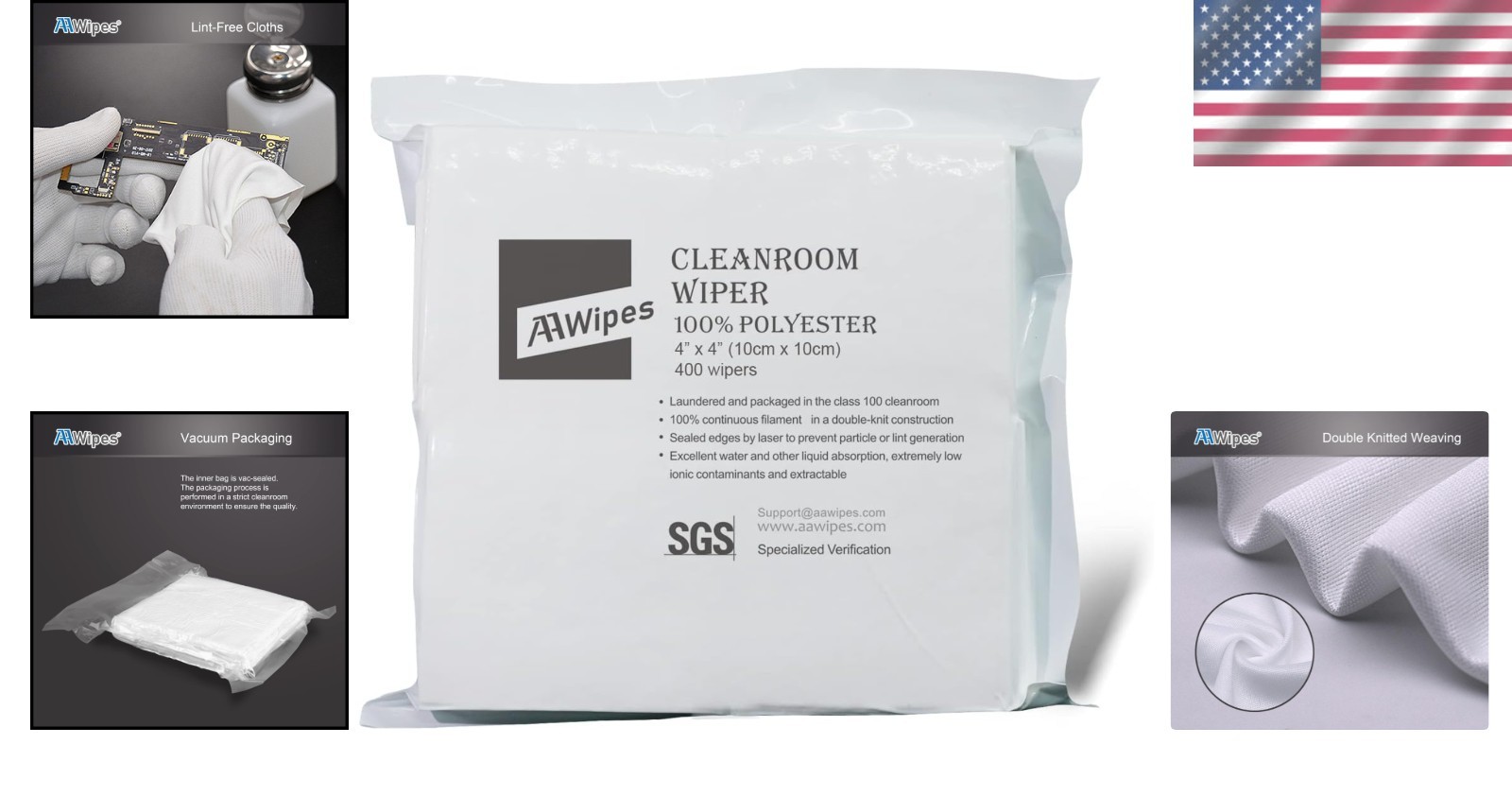 400 Count Lint-Free 4″x4″ Ultra-Soft Polyester Cleanroom Wipes for Electronics