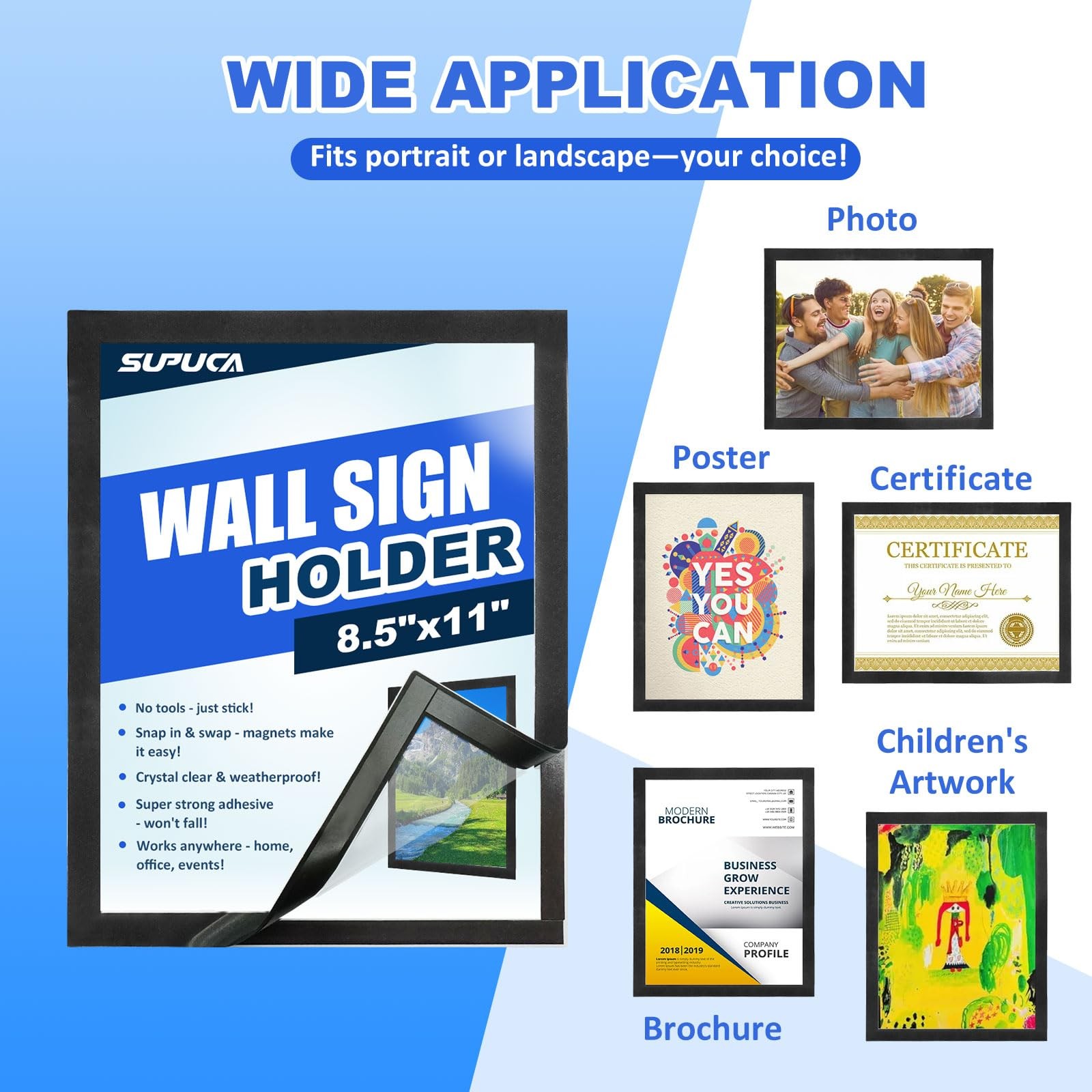 Supuca Magnetic Sign Holder & Picture Frame 8.5 x 11 – 8.5″x11″ 6 Pack, Black