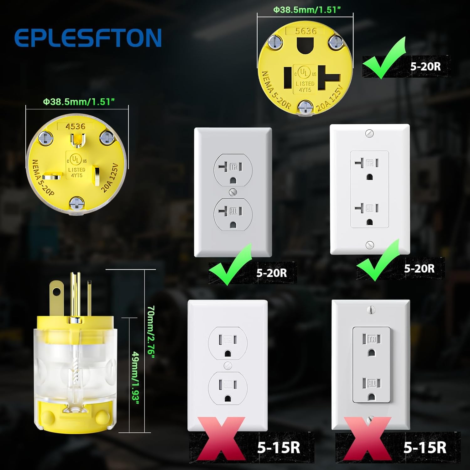 EPLESFTON 6 Set Lighted Cord End Replacement 20A 125V NEMA 5-20P*NEMA 5-20R, …