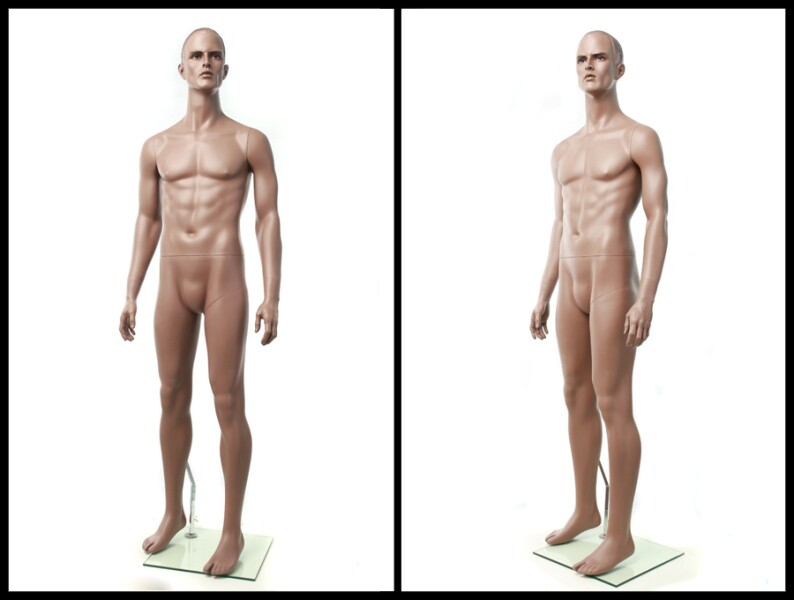 African American Male Adult Muscular Fiberglass Realistic Mannequin with Base