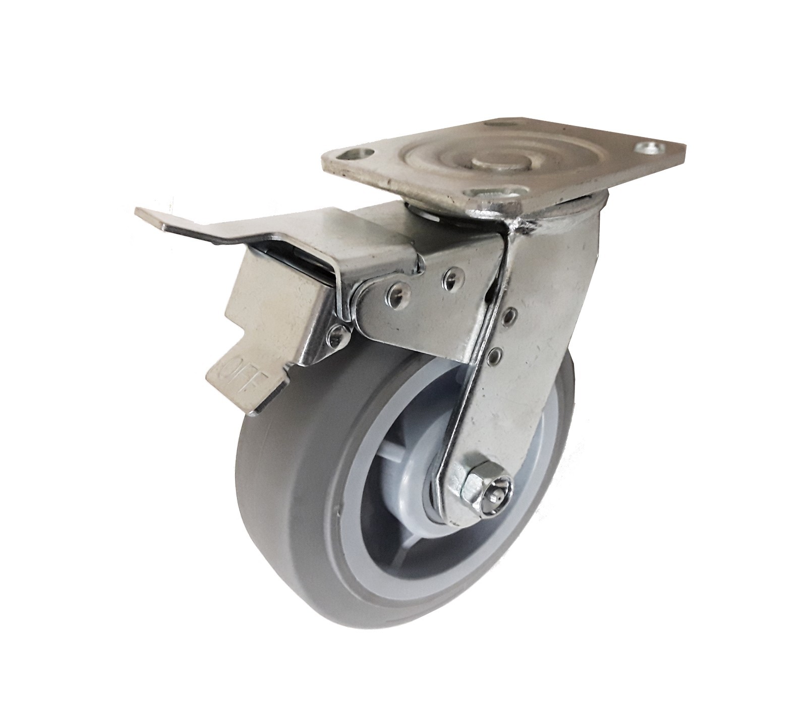 6″ x 2″ Heavy Duty Non-Marking Rubber Plastic Caster – 1 Swivel Total Lock Brake