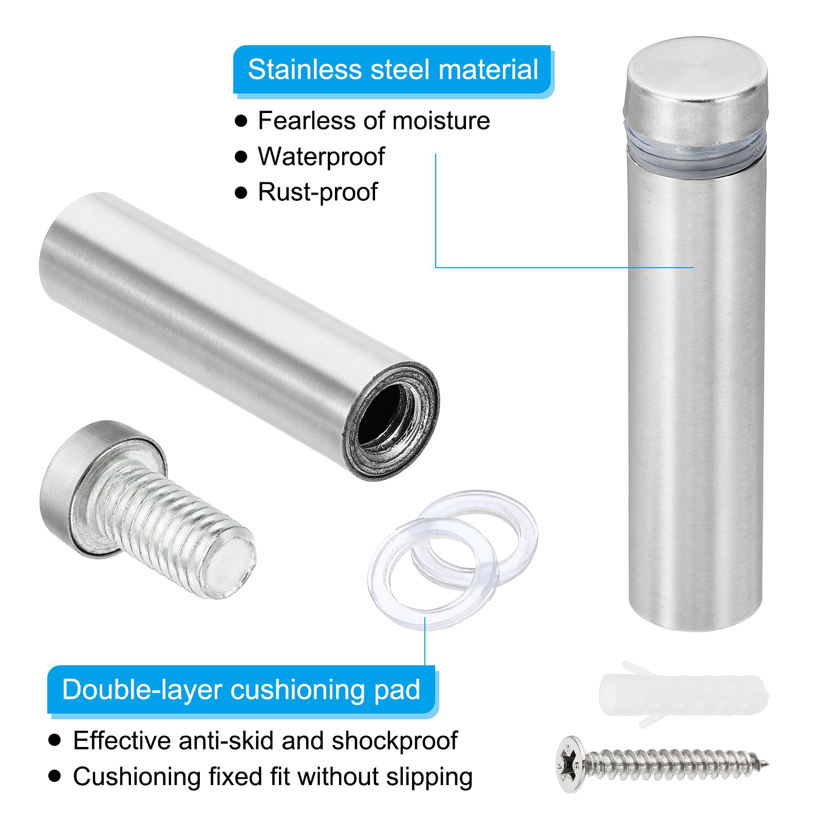 1/2 x 2 Inch Sign Standoff Screws 12 Set Stainless Steel for Crafts Silver