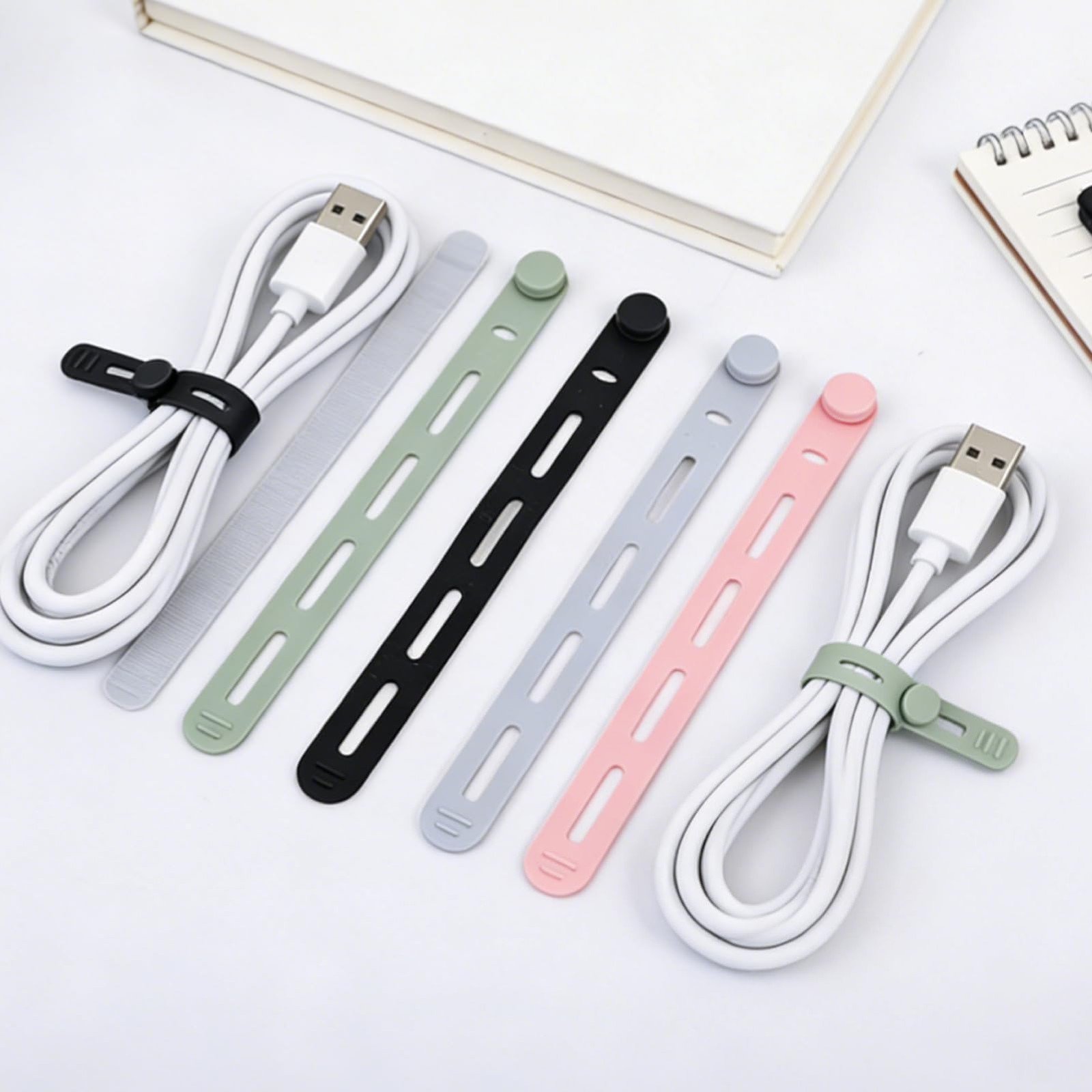 10-Pack Reusable Silicone Cable Ties, High-Elasticity Wire Earphone Cord Orga…