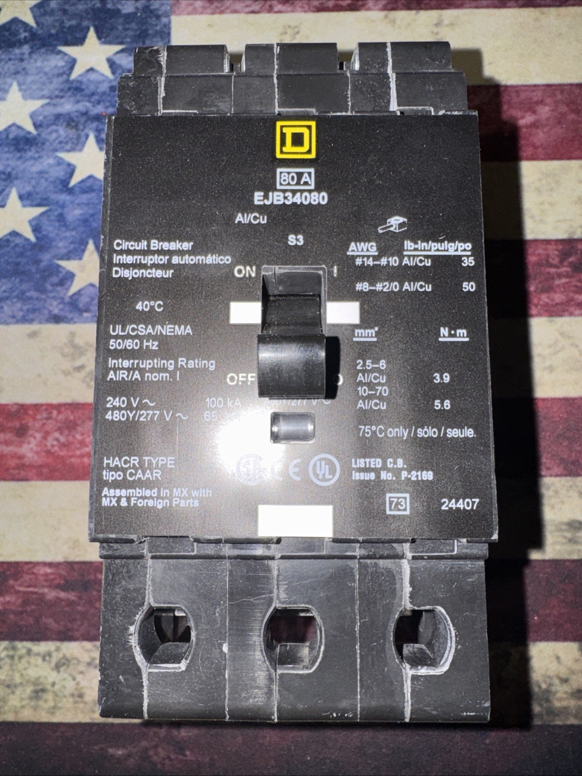 Square D EJB34080 EJB 3P 80A 480V Bolt-On Circuit Breaker New In Box NIB