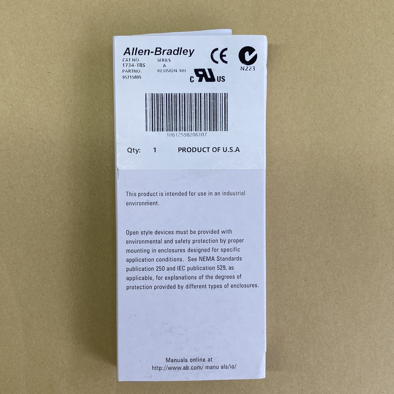New Allen Bradley 1734-TBS POINT I/O Module Terminal Base AB 1734TBS