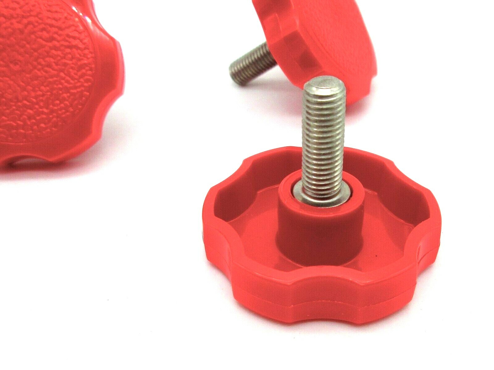 1/4-20 Red Male Clamping Knobs w Large Fluted 6 Lobe Knob Various Lengths & Qty
