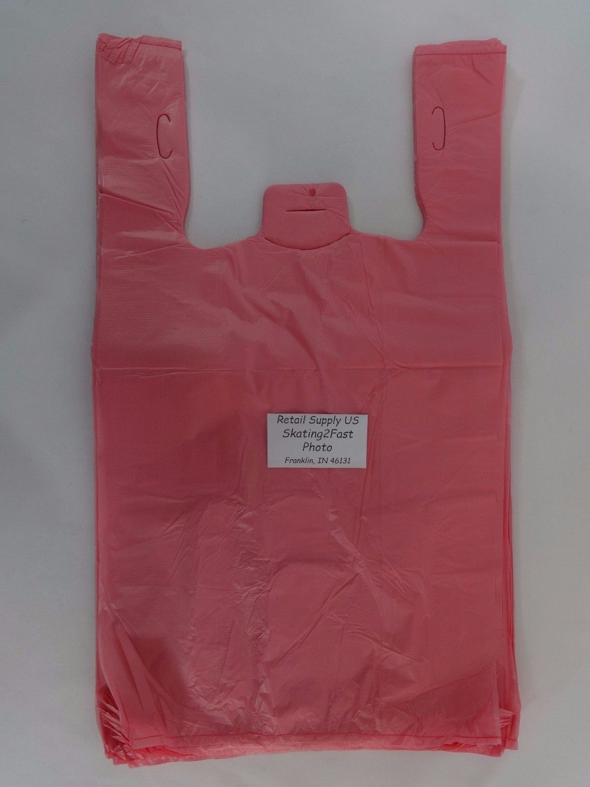 100 Qty. Pink 11.5″ x 6″ x 21″ Plastic T-Shirt Bags w/ Handles Retail Shopping