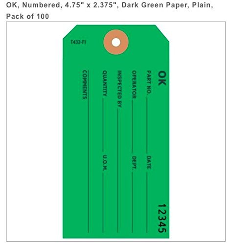 OK, Numbered, 4.75″ x 2.375″, Dark Green Paper, Plain, Pack of 100 em432f1dg