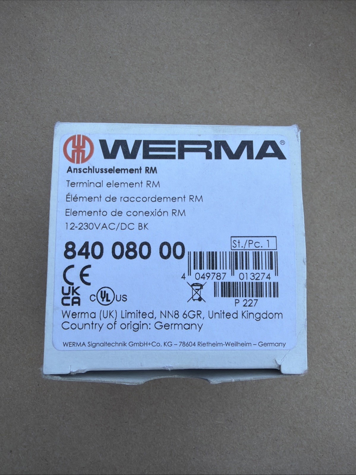 WERMA Signal Tower 840-080-00 ELEMENT BASE & CAP 84008000 Tube Mounting NEW