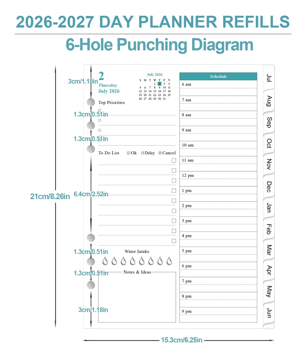 2026-2027 Planner Refills for A5 Binder – One Page Per Day Daily ＆ Monthly Pl…