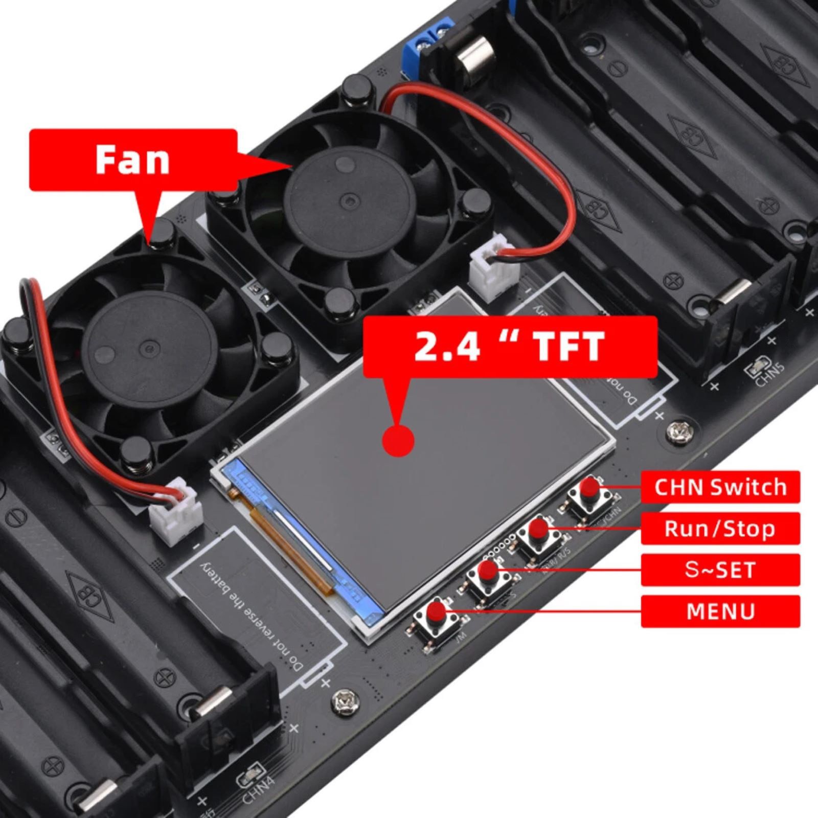 2.4in LCD Screen Internal Resistance Tester Apply 18650 battery holder