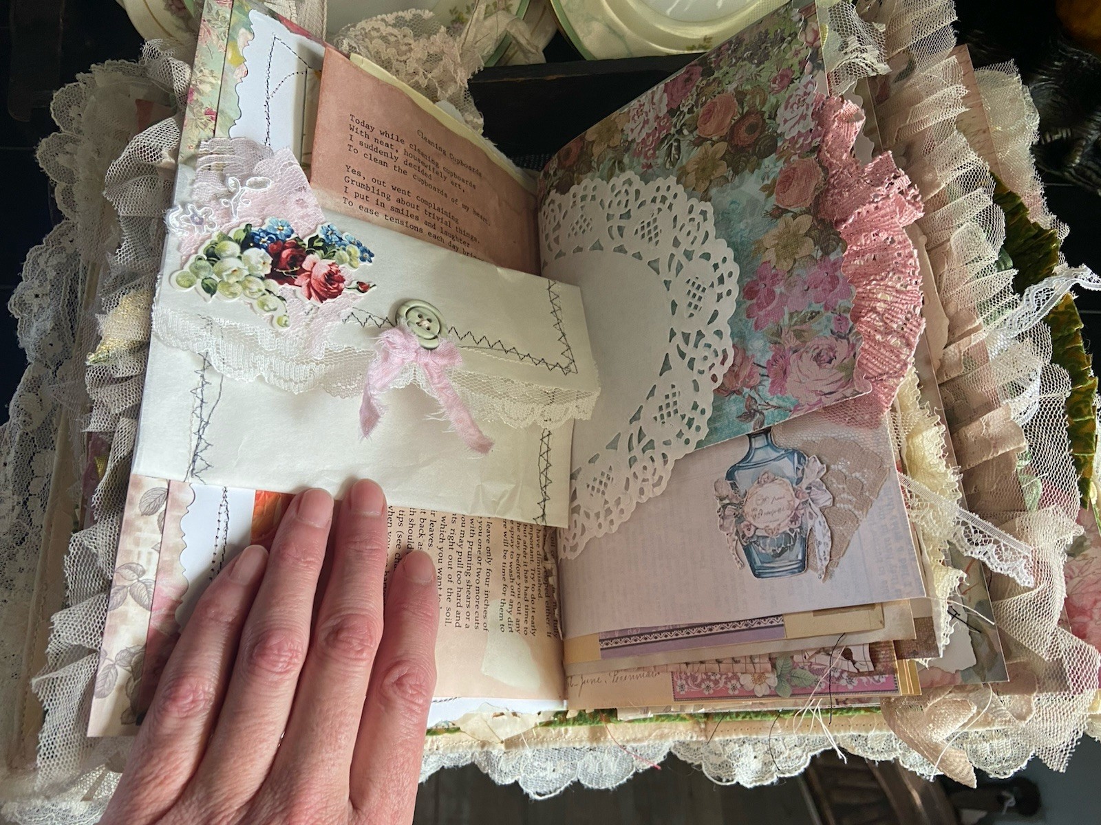 Handmade Lace Prayer book Junk Journal Antique Photo Embellished Chunky/HUGE!!