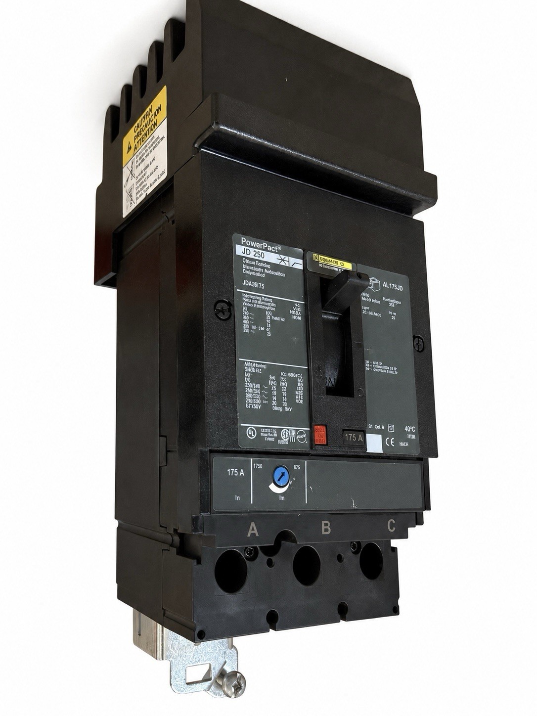 Square D JDA36175 PowerPact JD 250 Circuit Breaker 175A 3 Pole 600VAC Schneider