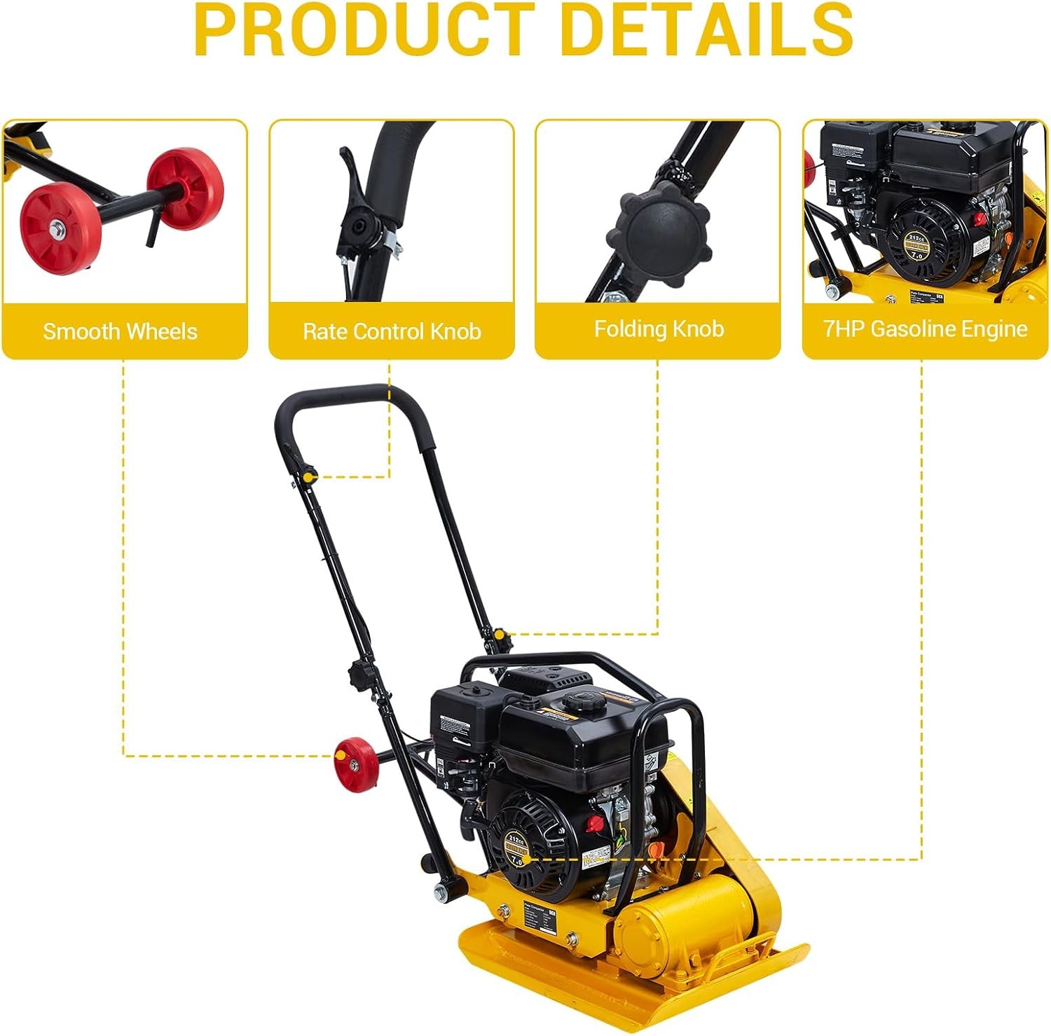 Plate Compactor Rammer Dirt Soil Asphalt Tamper 7HP 212CC Gas Jump Jack Tamper