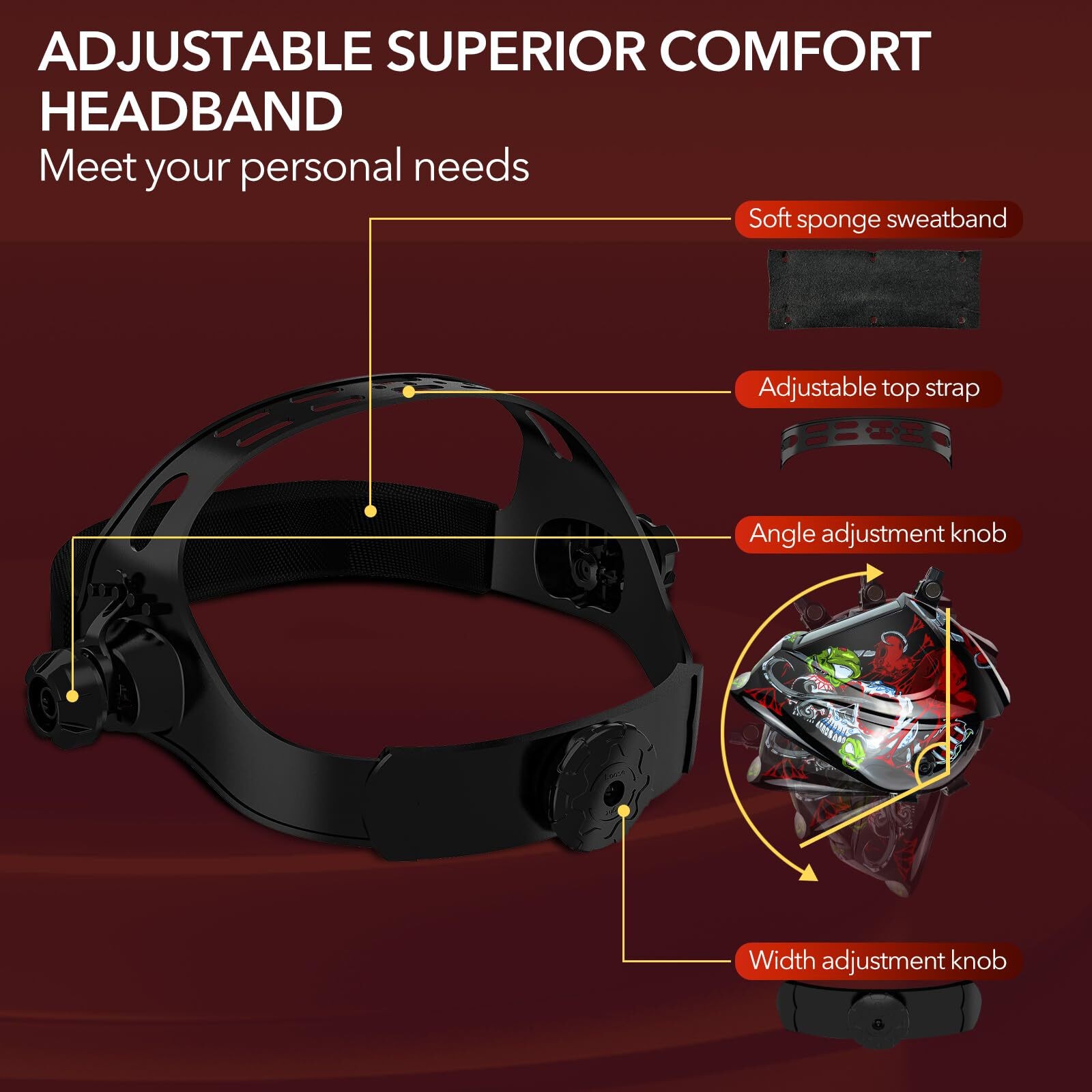 Solar Powered Welding Helmet with Large View, True Color & Auto Darkening Filter