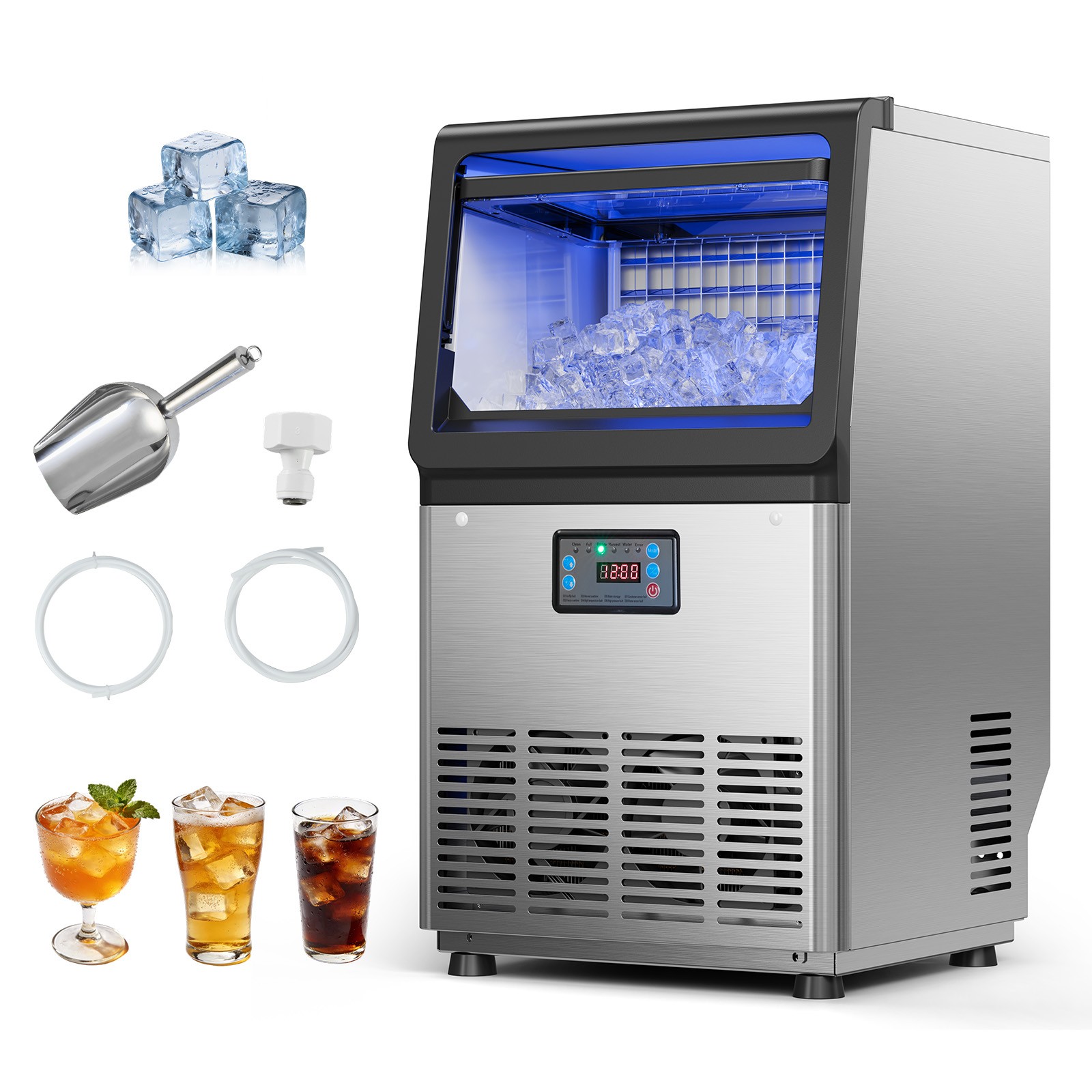 VEVOR Commercial Ice Maker 80 lbs/24h Ice Machine 13 lbs Storage Bar Restaurant