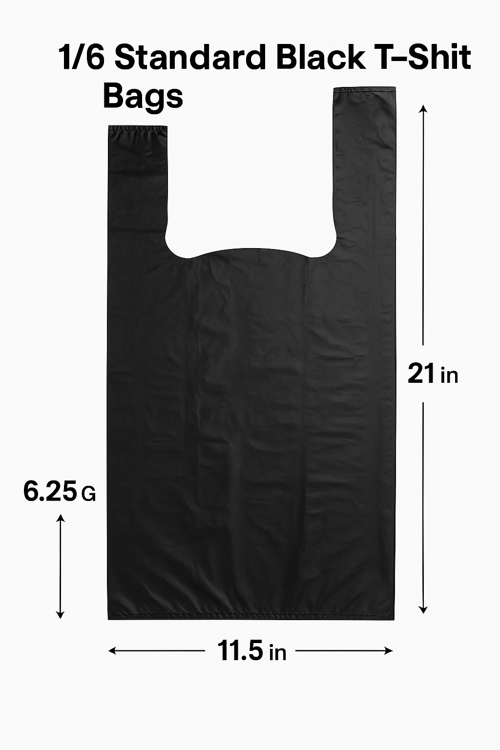 Black 1/6 T-Shirt Grocery Bags 21 x 6.5 x 11.5 Plastic Shopping Bags 0.87 Mil