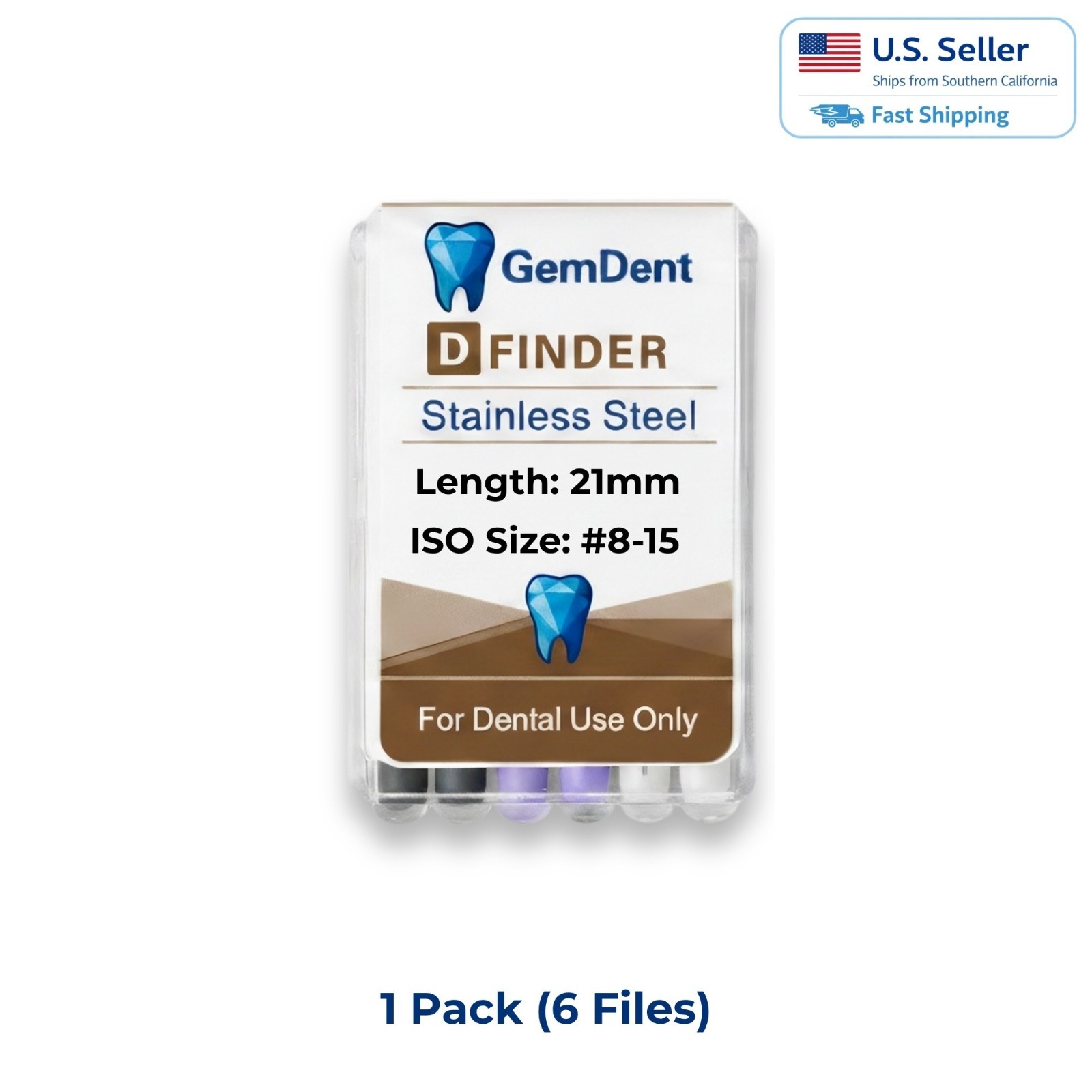 GemDent D Finder Stainless Steel Endo Hand Files Assorted #08-15 21/25mm 6pk