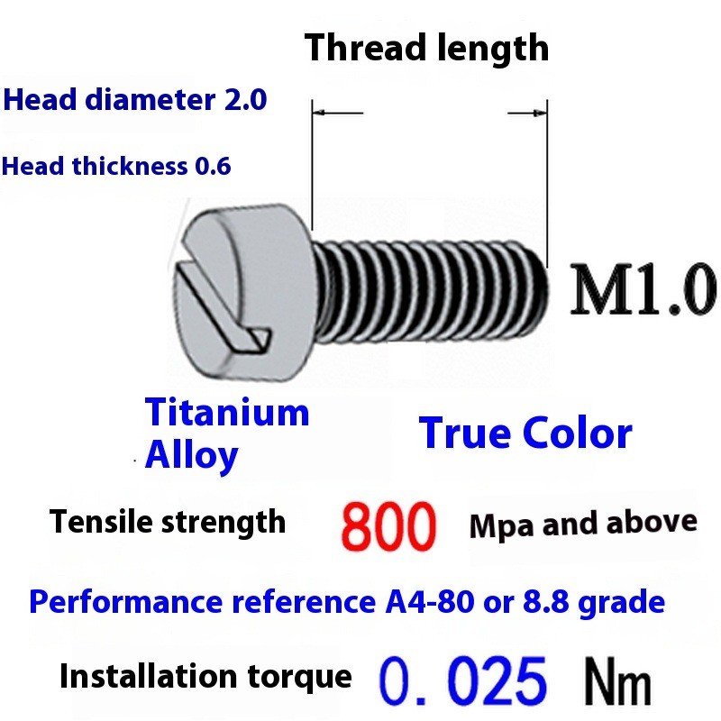 Titanium Alloy Mini Screws for Glasses Nose Support Nose Pad M1x3.6 M1.2×3.6