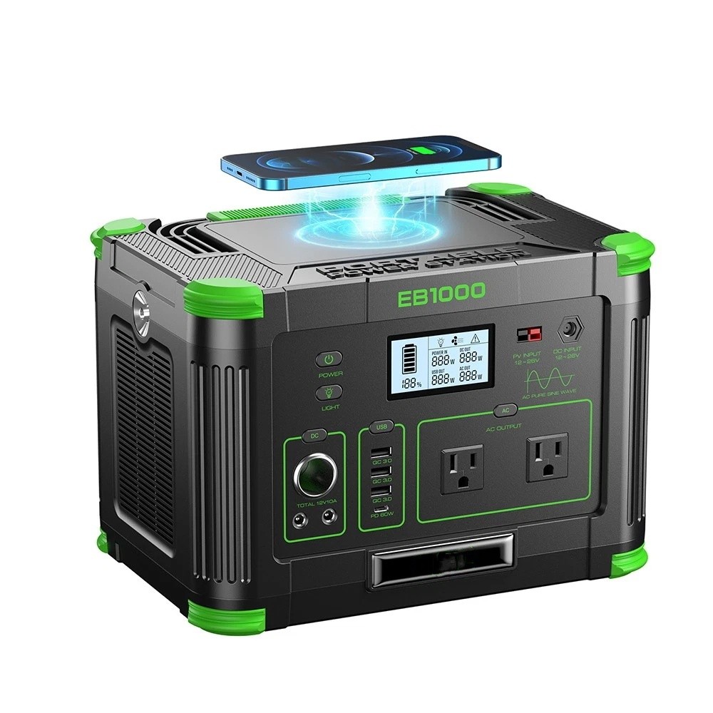 1000W 999Wh LiFePO4 Battery Power Station Portable Solar Generator RV Backup