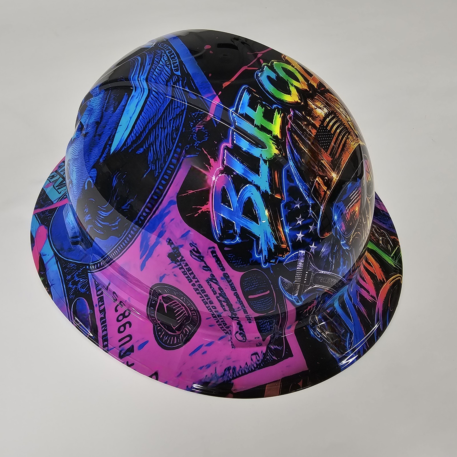 full brim hard hat custom hydro dipped IN BLUE COLLAR DADDY BAD ASS EDITION NEW