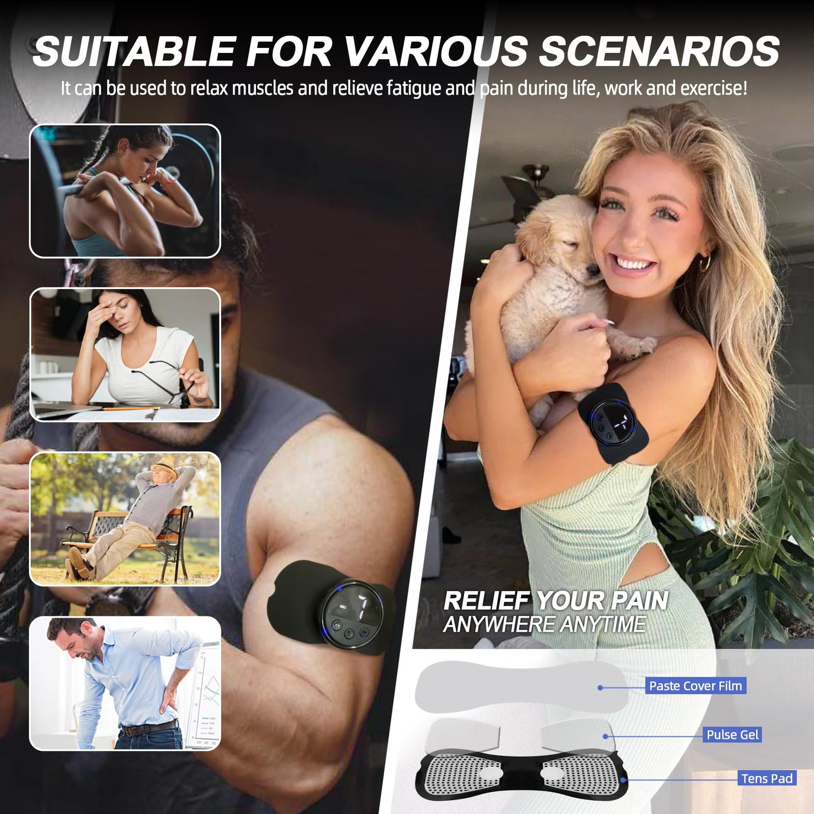 Wireless TENS EMS Unit, FSA Unit Muscle Stimulator for Pain Relief Black