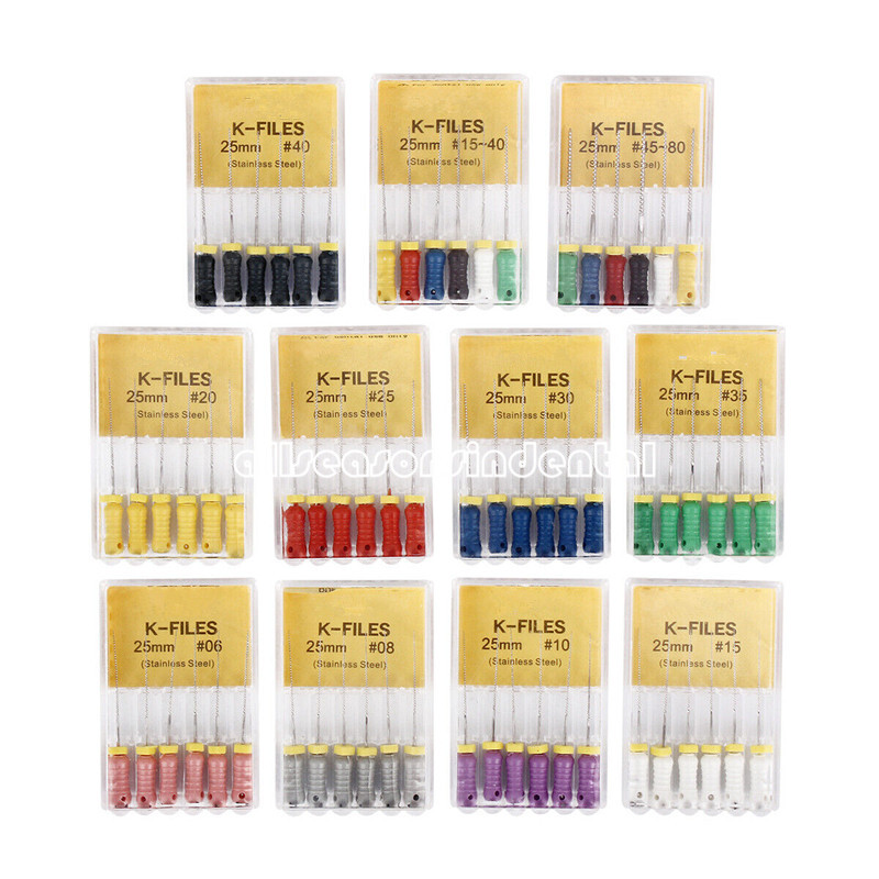 1-100Pack Dental Stainless Steel Endo Root Canal File K Files Hand Use #15-#40